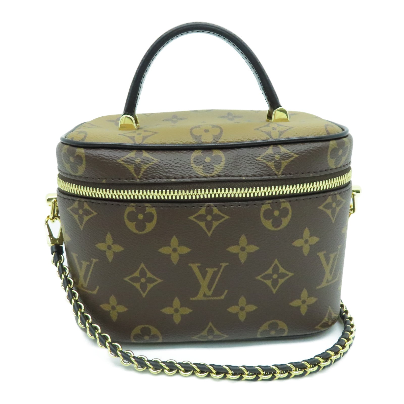 LOUIS VUITTON Monogram Reverse Vanity PM金扣手挽肩背两用袋啡色