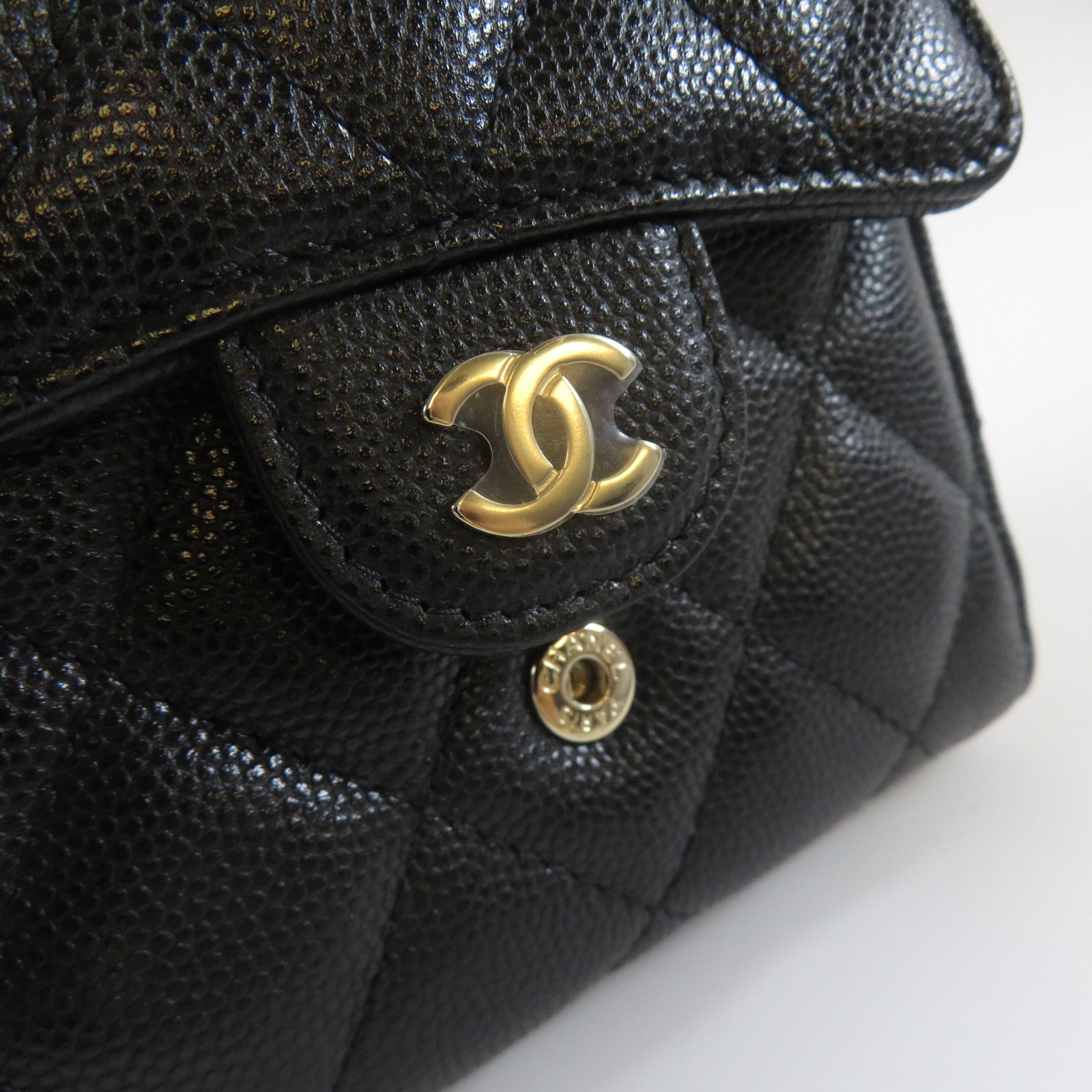 CHANEL 菱格Caviar皮革Wallet金扣錢包黑色