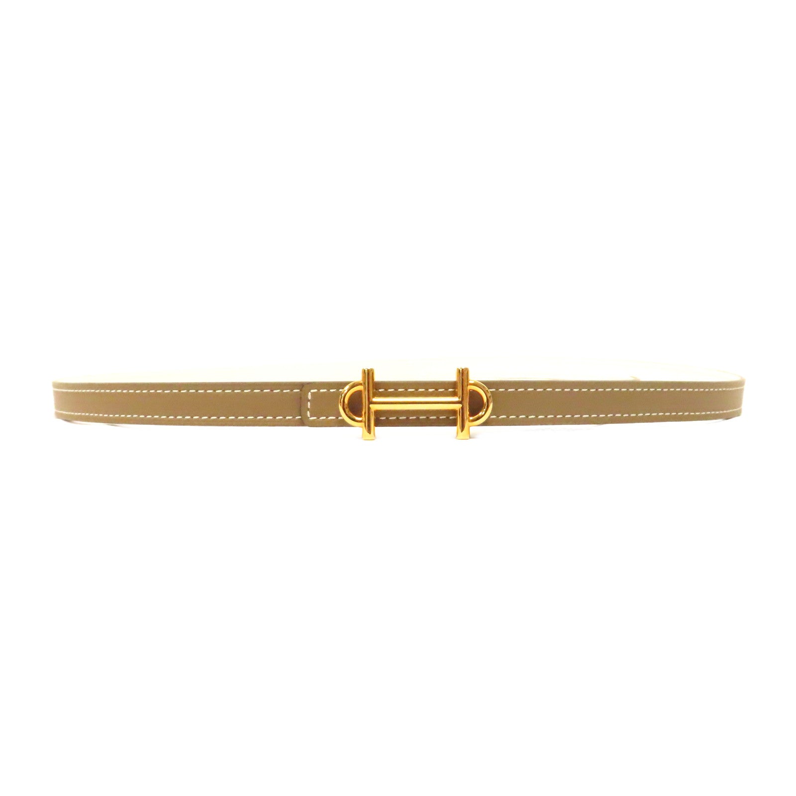 HERMES Epsom皮革/Swift皮革Gamma Buckle 13mm金扣皮帶大象灰色/白色