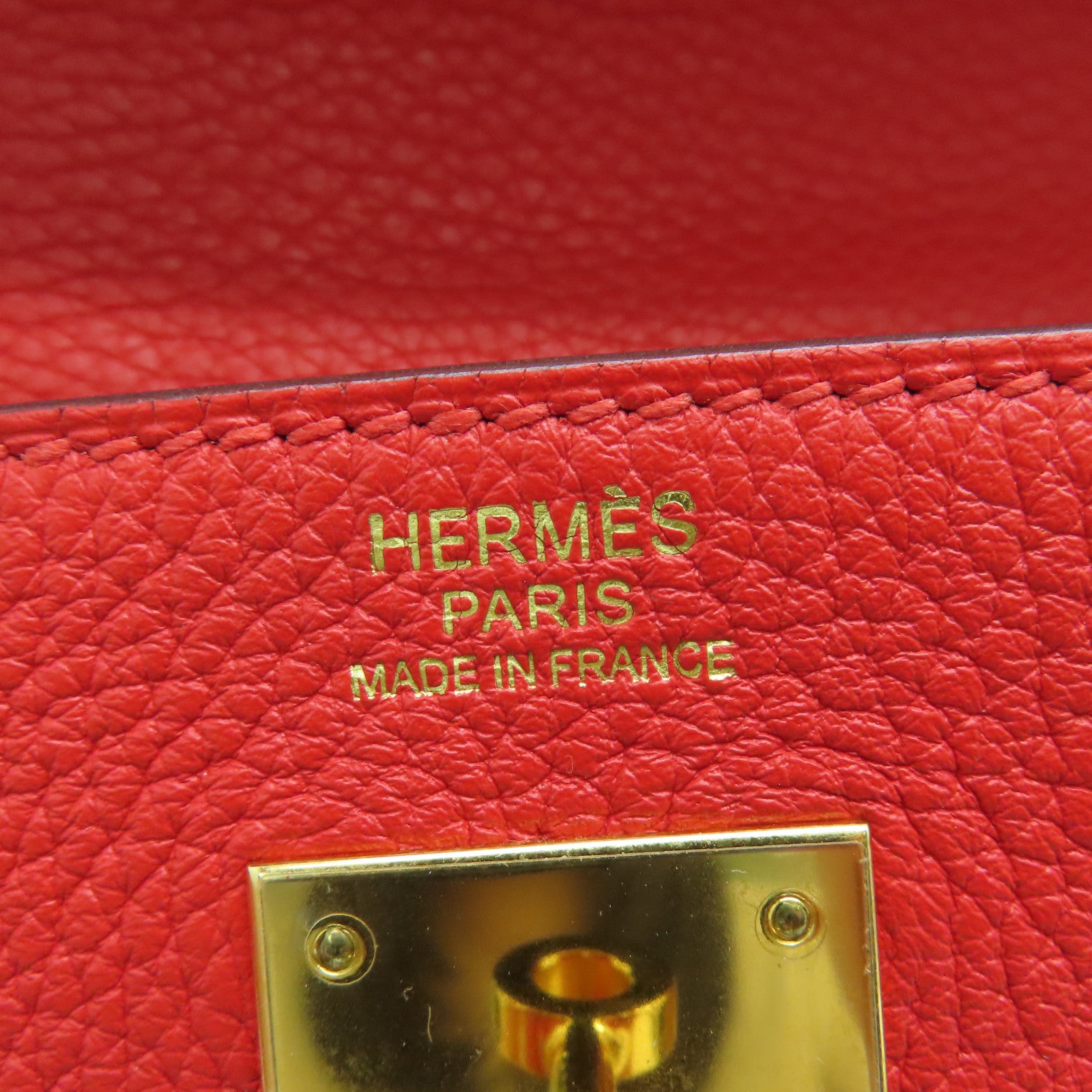 HERMES Clemence皮革Kelly 32金扣手挽肩背两用袋红色Rouge Tomate