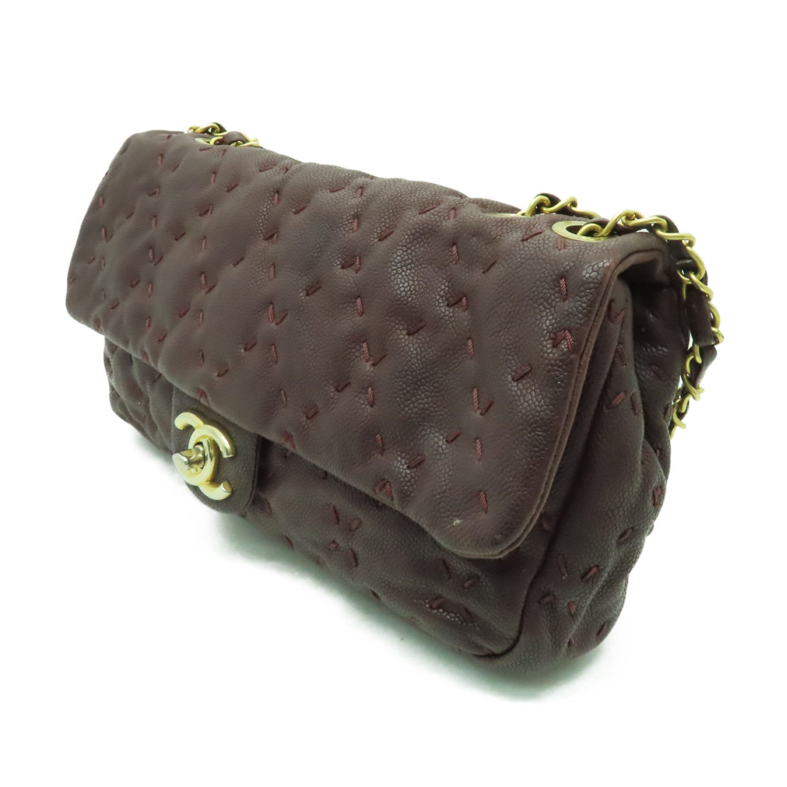 CHANEL 【激減優惠】菱格Caviar皮革Shoulder Bag金扣鏈帶肩背袋啡色