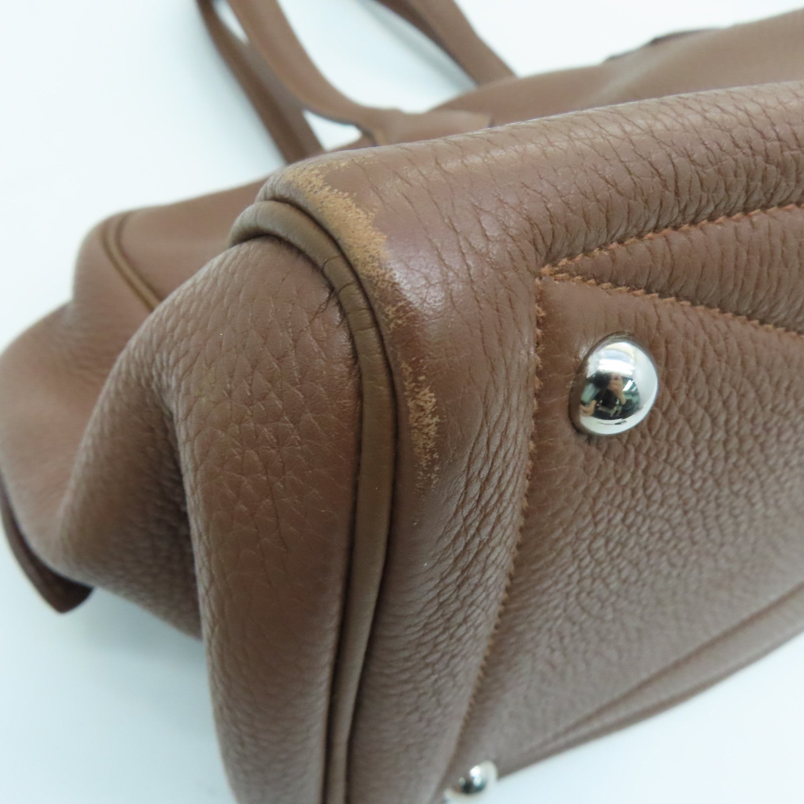 HERMES Clemence leather Victoria silver buckle handle bag / shoulder bag Alezan / brown