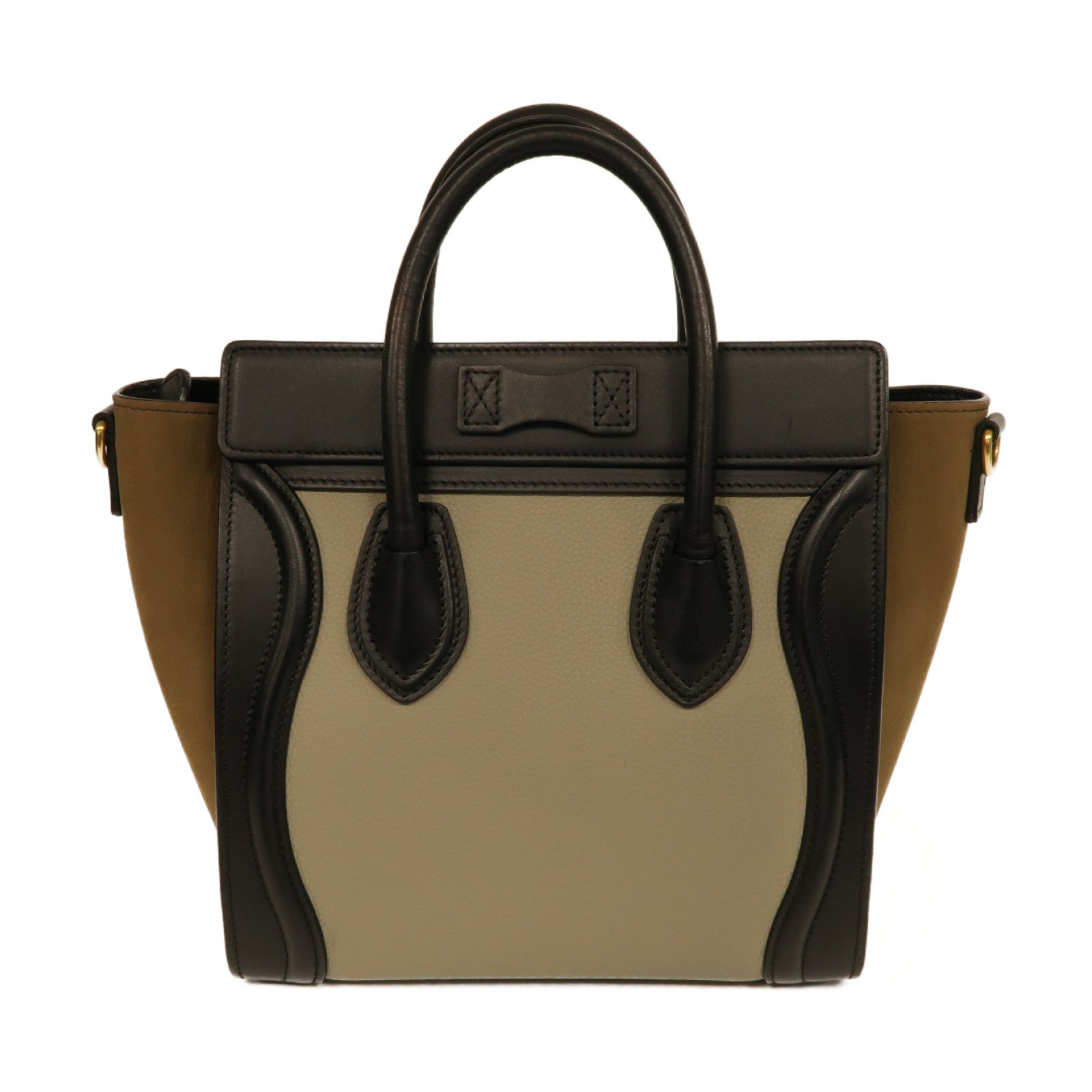 CELINE 牛皮皮革Nano Luggage金扣手挽肩背兩用袋灰色/棕色/黒色