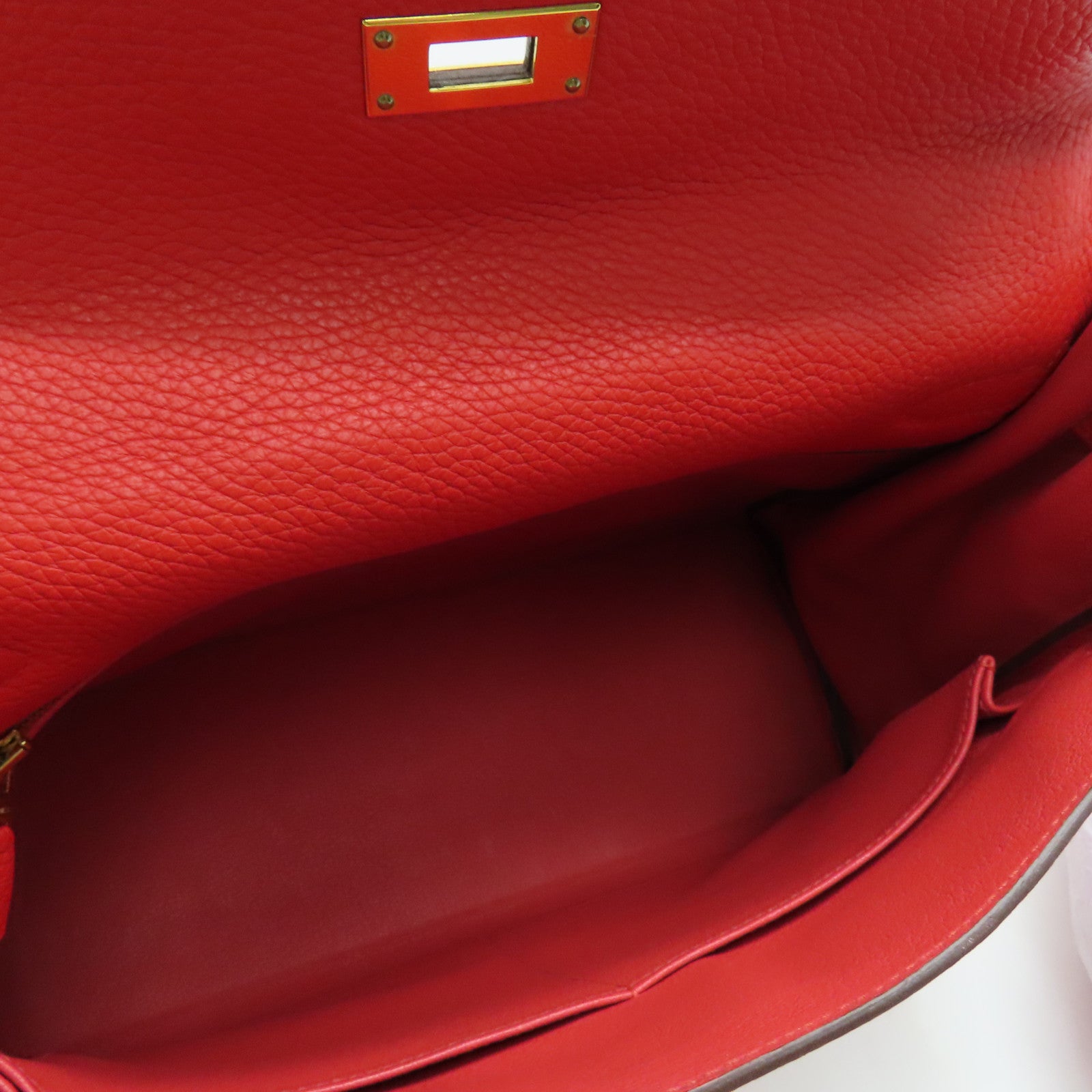 HERMES Clemence皮革Kelly 32金扣手挽肩背两用袋红色Rouge Tomate
