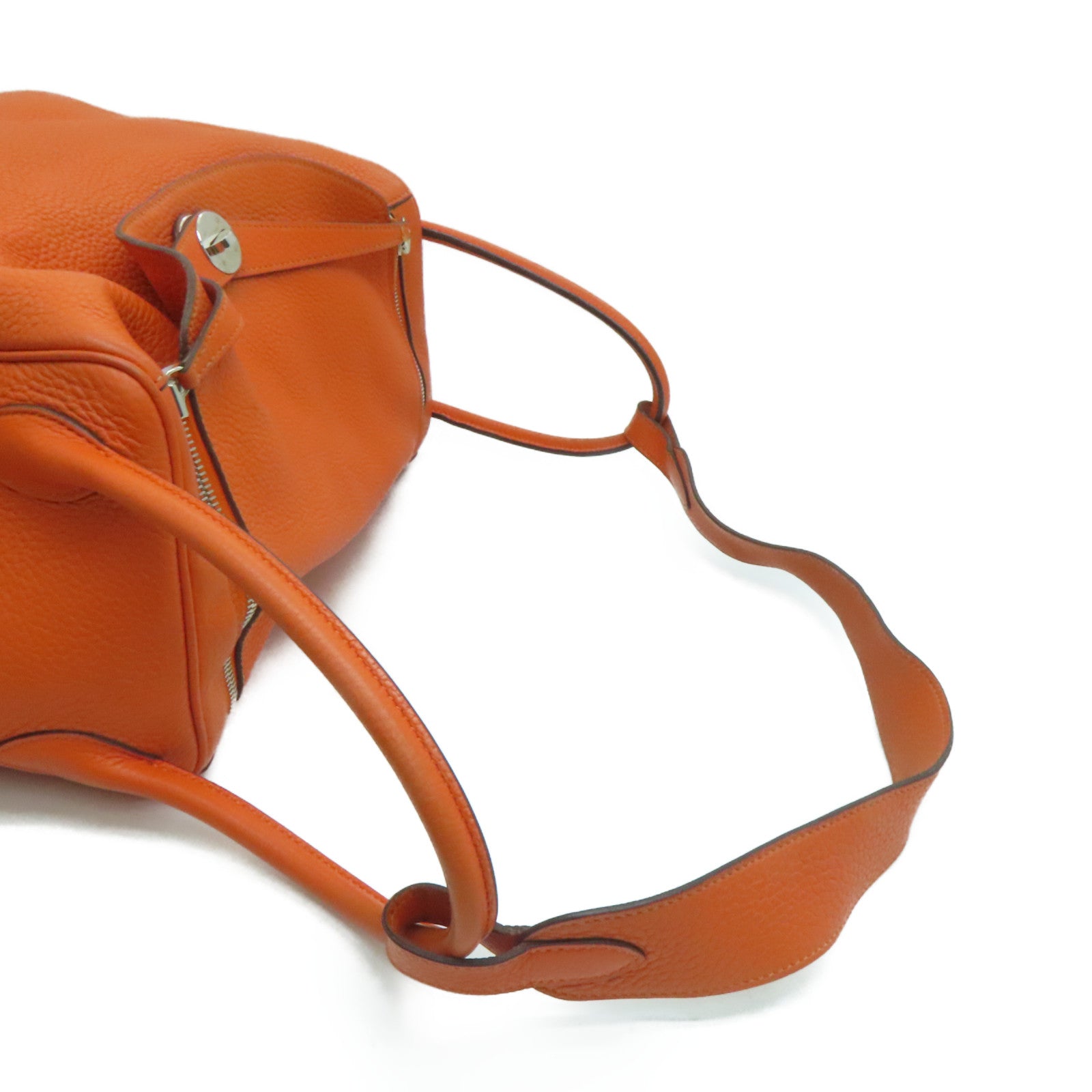 HERMES Clemence leather Lindy 34 2 way Shoulder silver buckle handle shoulder bag orange