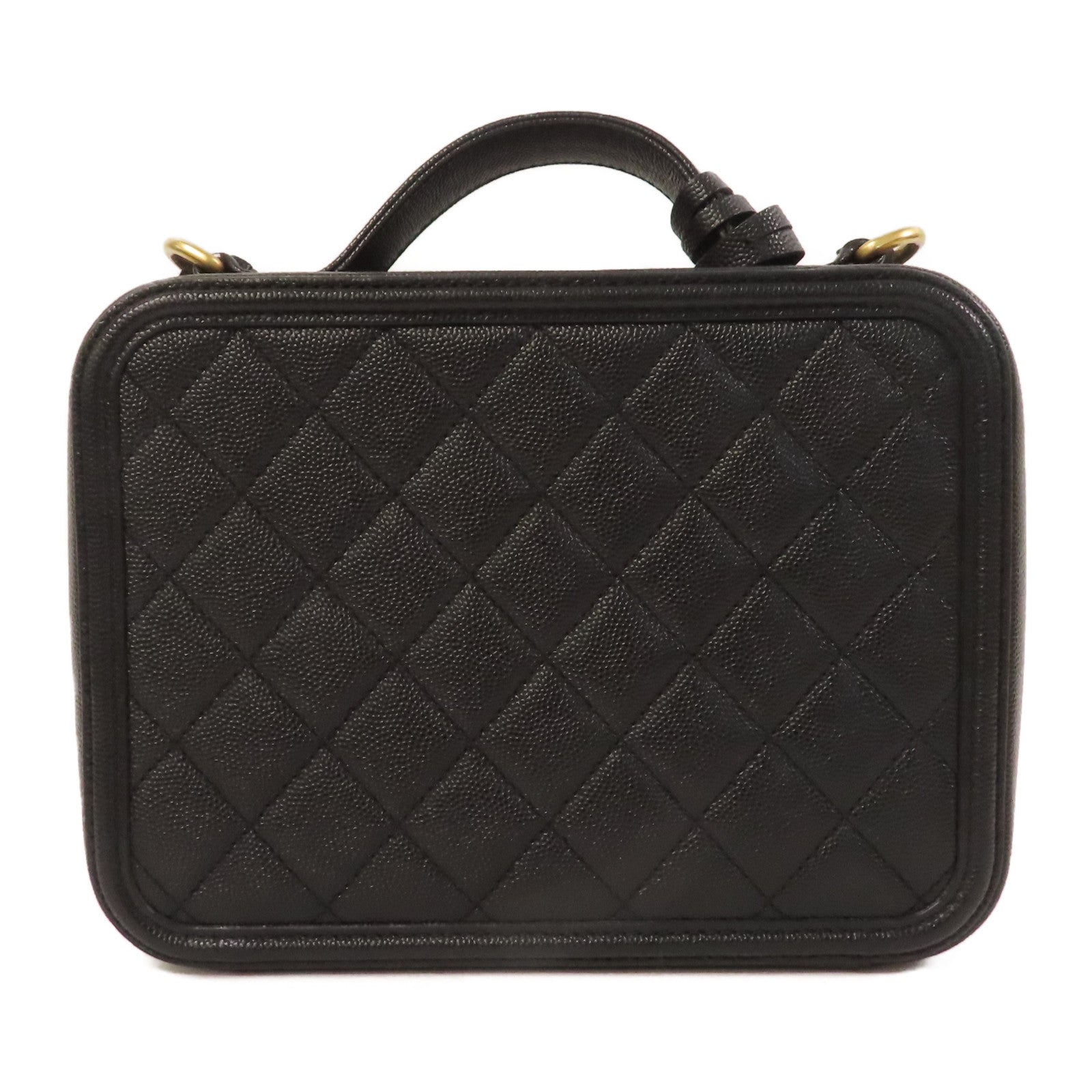 CHANEL 牛皮皮革Vanity Bag金扣鏈帶肩背袋黑色