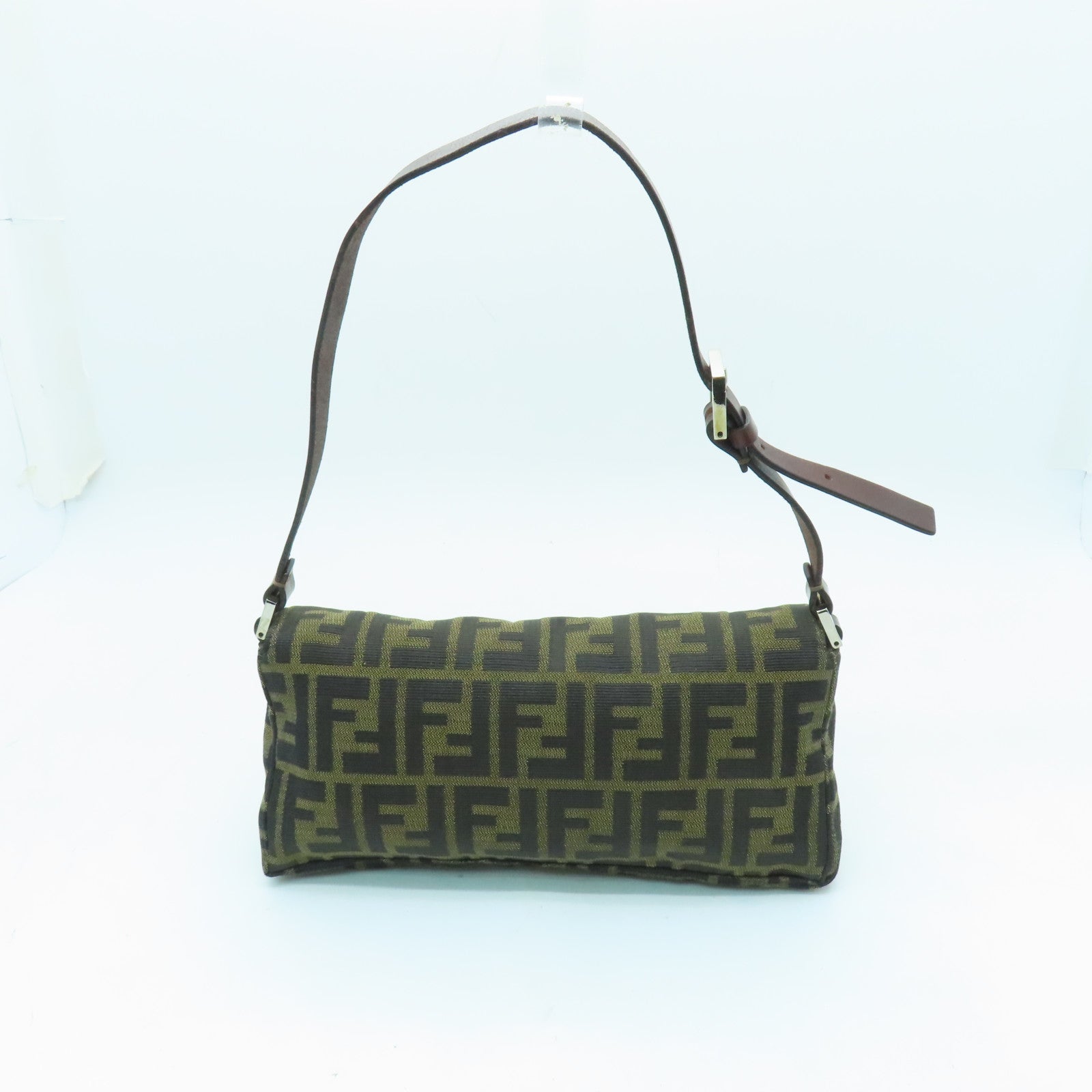 FENDI 帆布Shoulder Bag銀扣肩背袋棕色