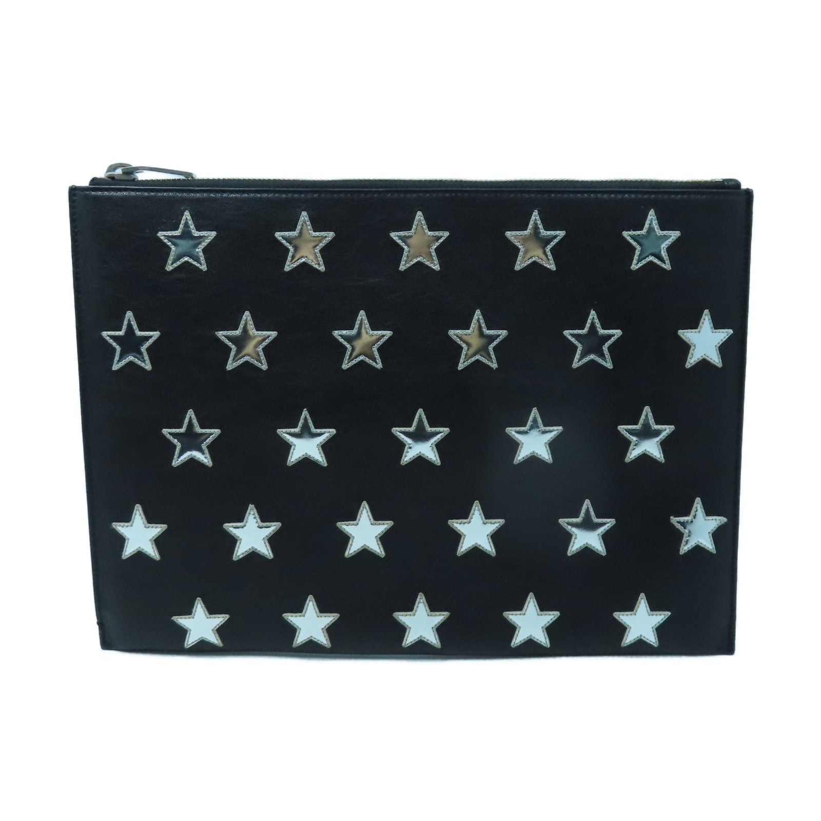 SAINT LAURENT 牛皮皮革Pouch銀扣手拿包黑色