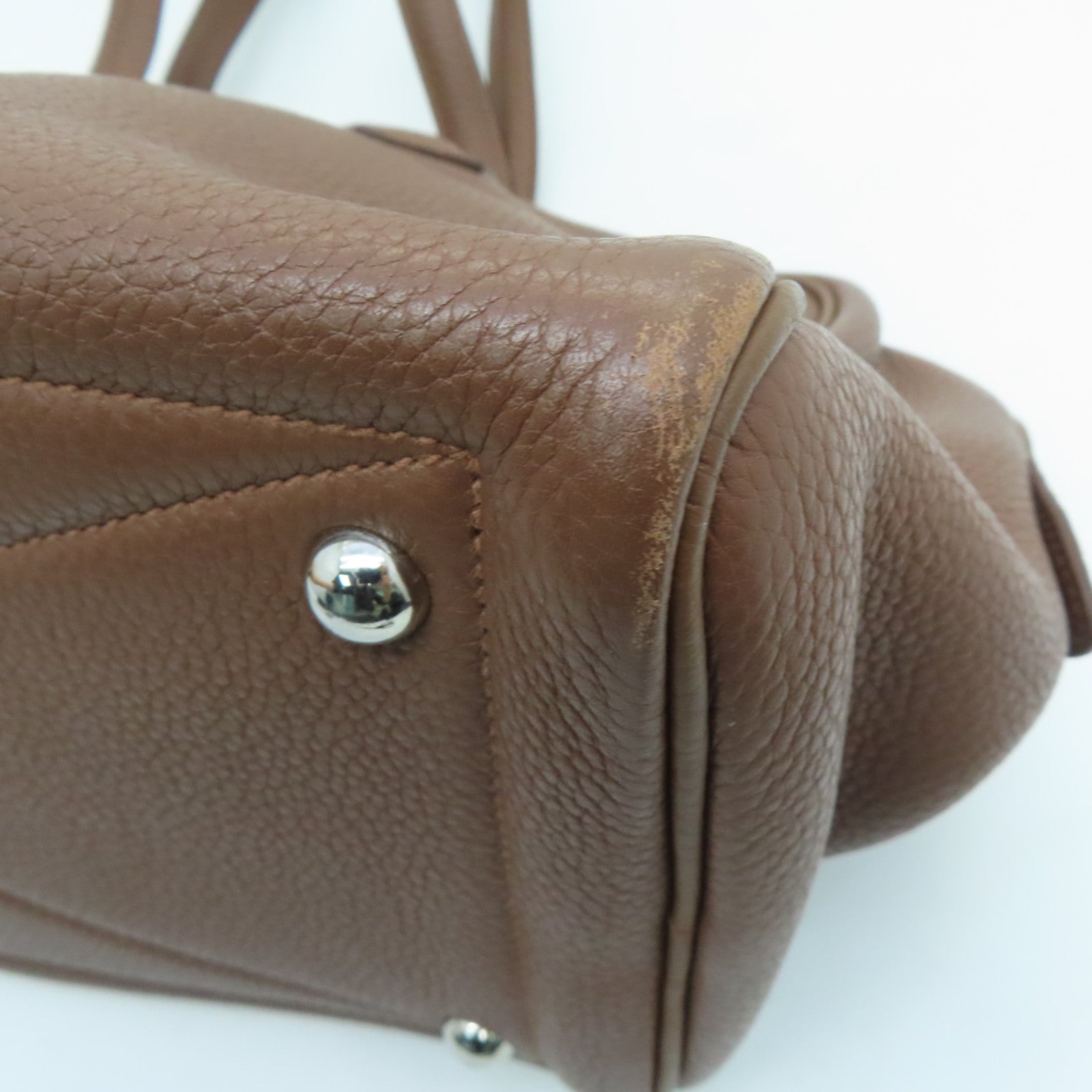 HERMES Clemence leather Victoria silver buckle handle bag / shoulder bag Alezan / brown