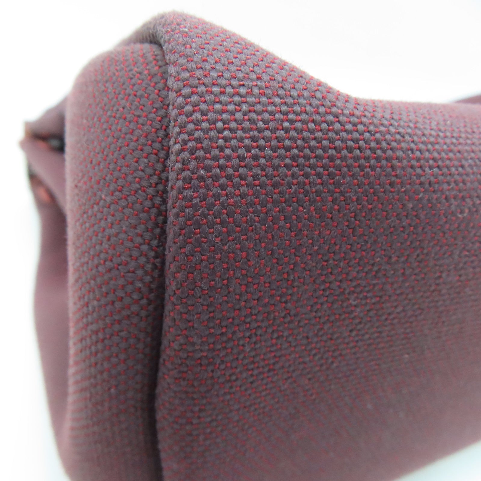 HERMES canvas Herbag 31 silver buckle handle shoulder bag Rouge H/wine red