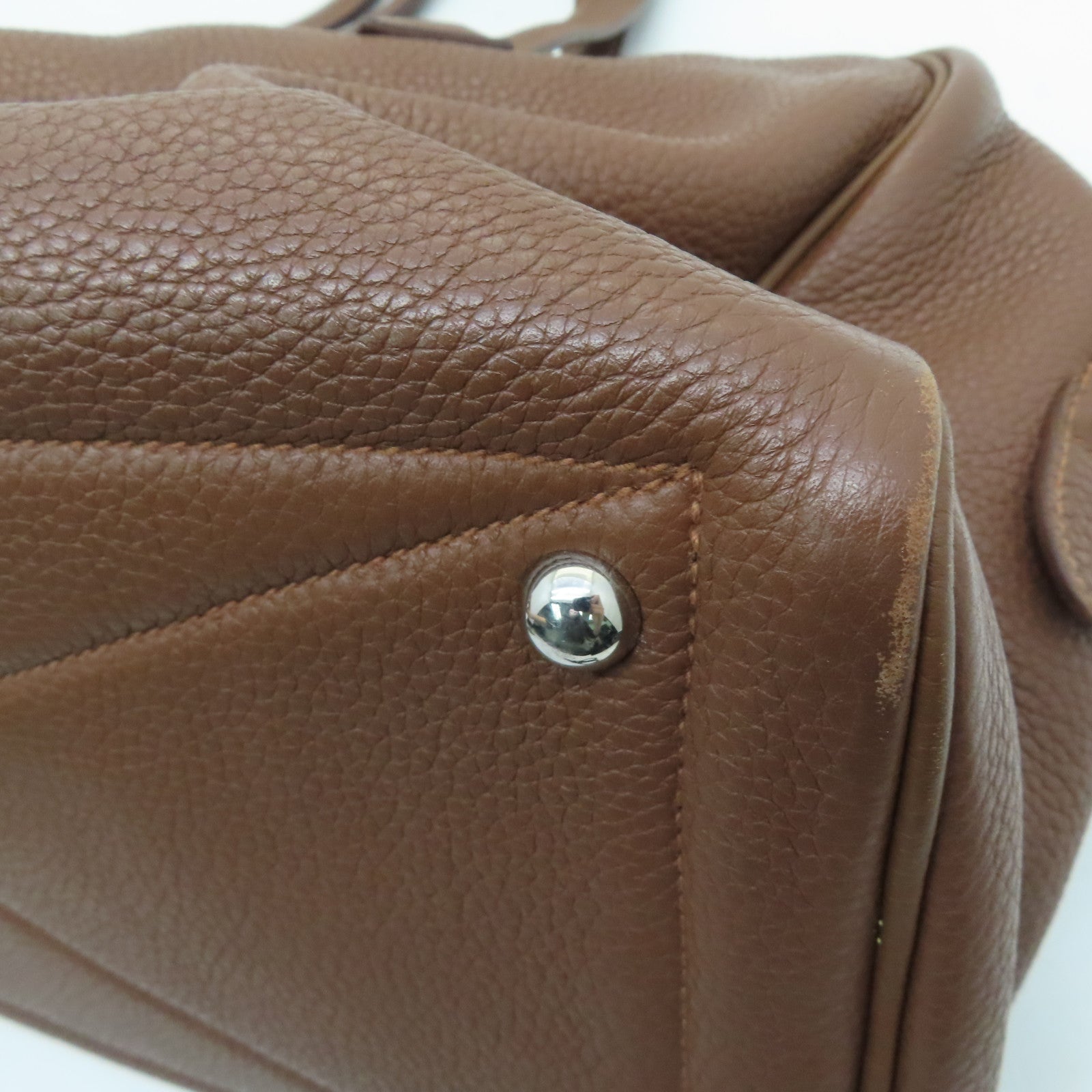 HERMES Clemence leather Victoria silver buckle handle bag / shoulder bag Alezan / brown