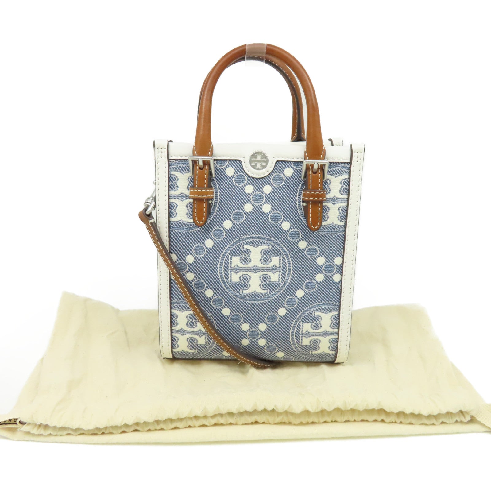 Tory Burch 帆布2Way Shoulder Bag手挽肩背兩用袋藍色/白色