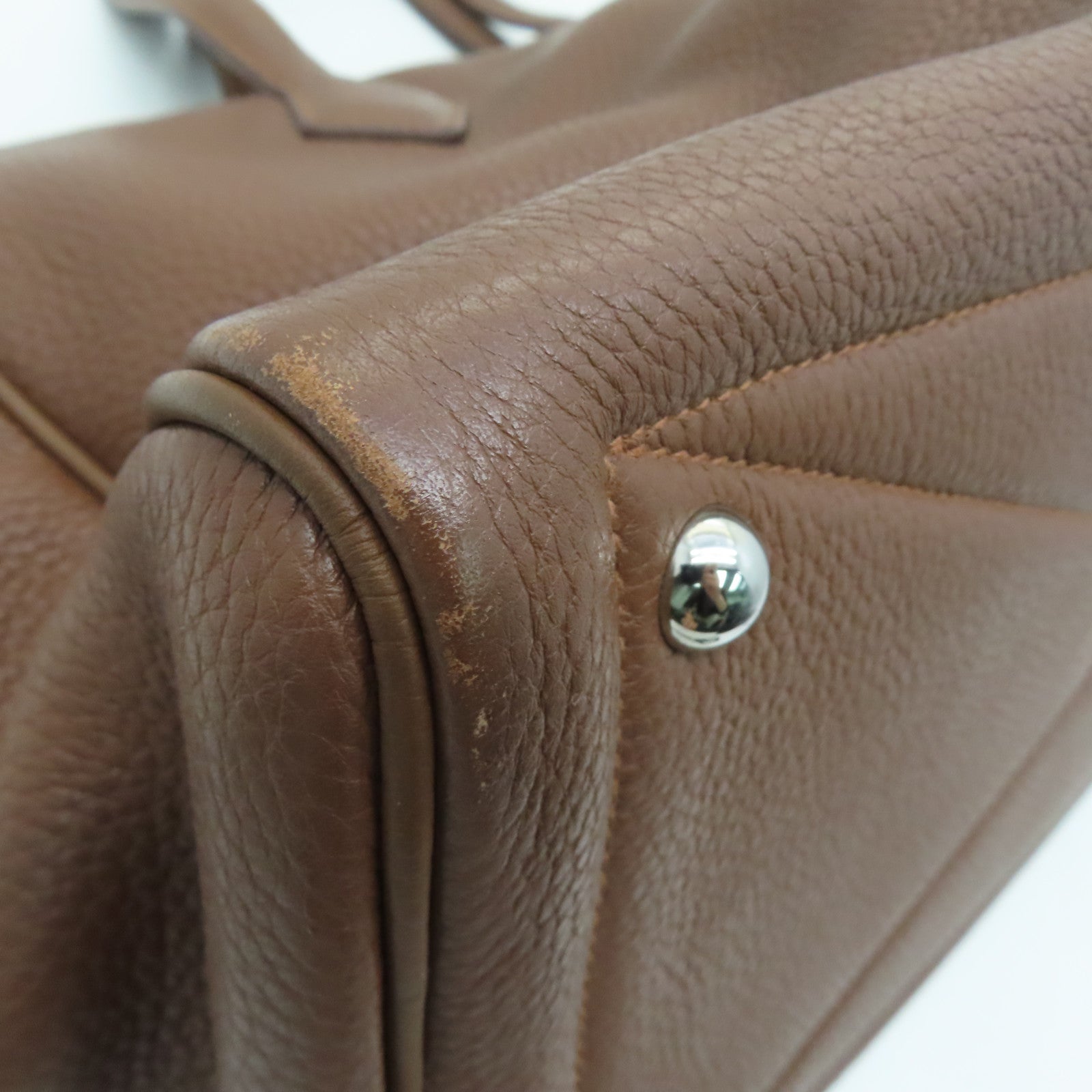 HERMES Clemence leather Victoria silver buckle handle bag / shoulder bag Alezan / brown
