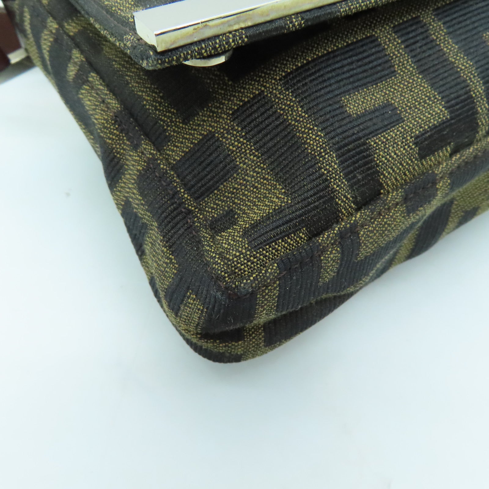 FENDI 帆布Shoulder Bag銀扣肩背袋棕色