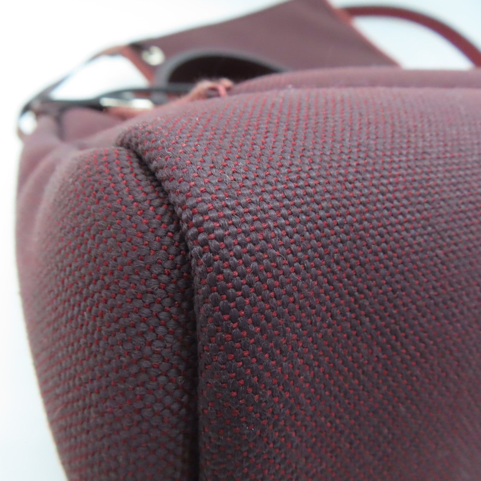 HERMES canvas Herbag 31 silver buckle handle shoulder bag Rouge H/wine red