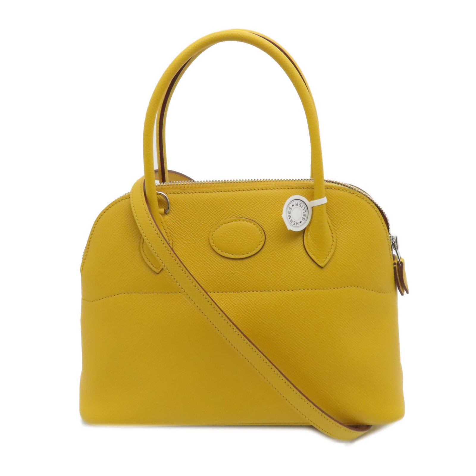 HERMES Veau Epsom Leather Bolide 27 Silver Buckle Handle Bag Yellow