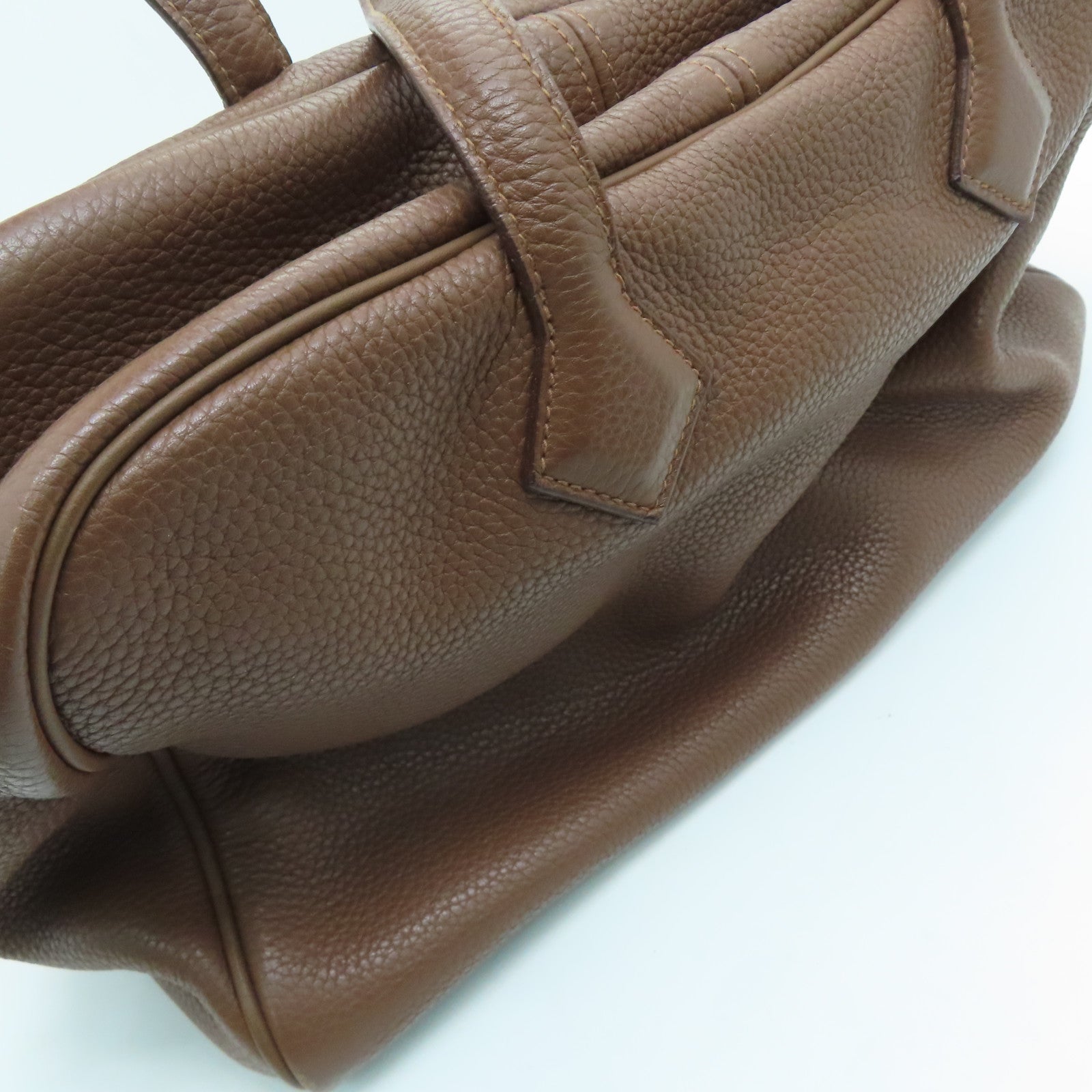 HERMES Clemence leather Victoria silver buckle handle bag / shoulder bag Alezan / brown