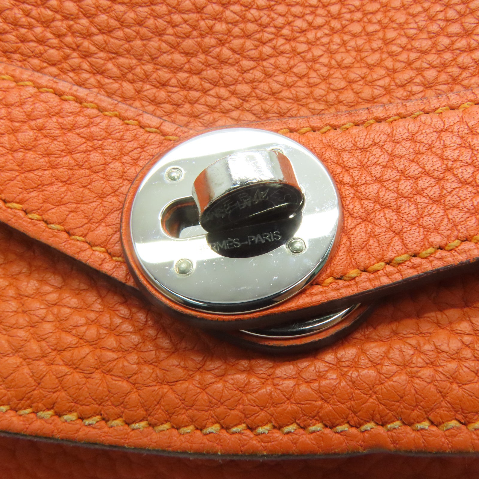 HERMES Clemence leather Lindy 34 2 way Shoulder silver buckle handle shoulder bag orange