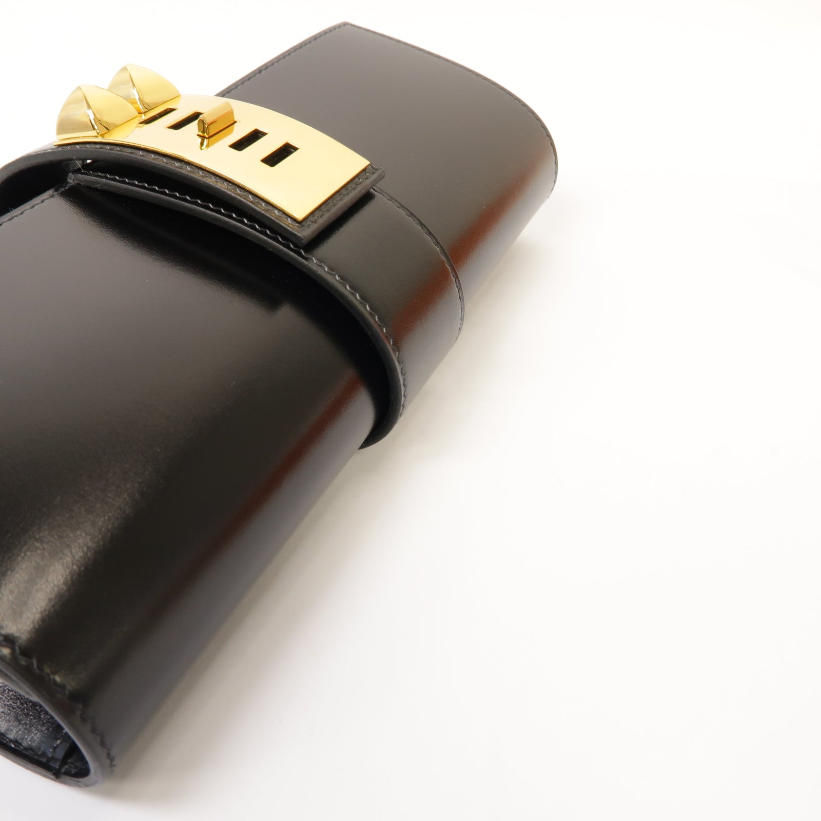 HERMES Box Calf皮革Medor Clutch金扣手拿包黑色
