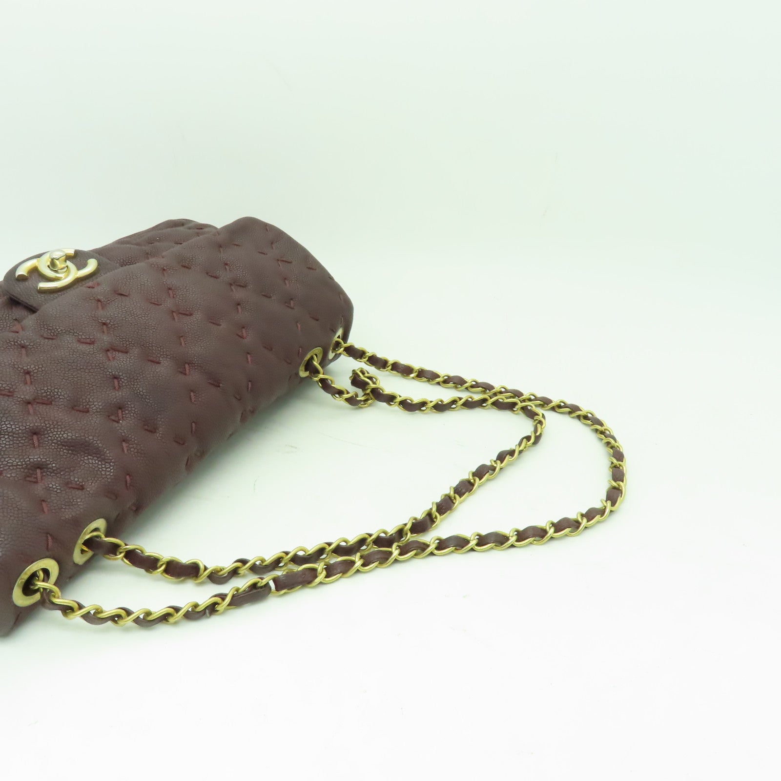 CHANEL 【激減優惠】菱格Caviar皮革Shoulder Bag金扣鏈帶肩背袋啡色