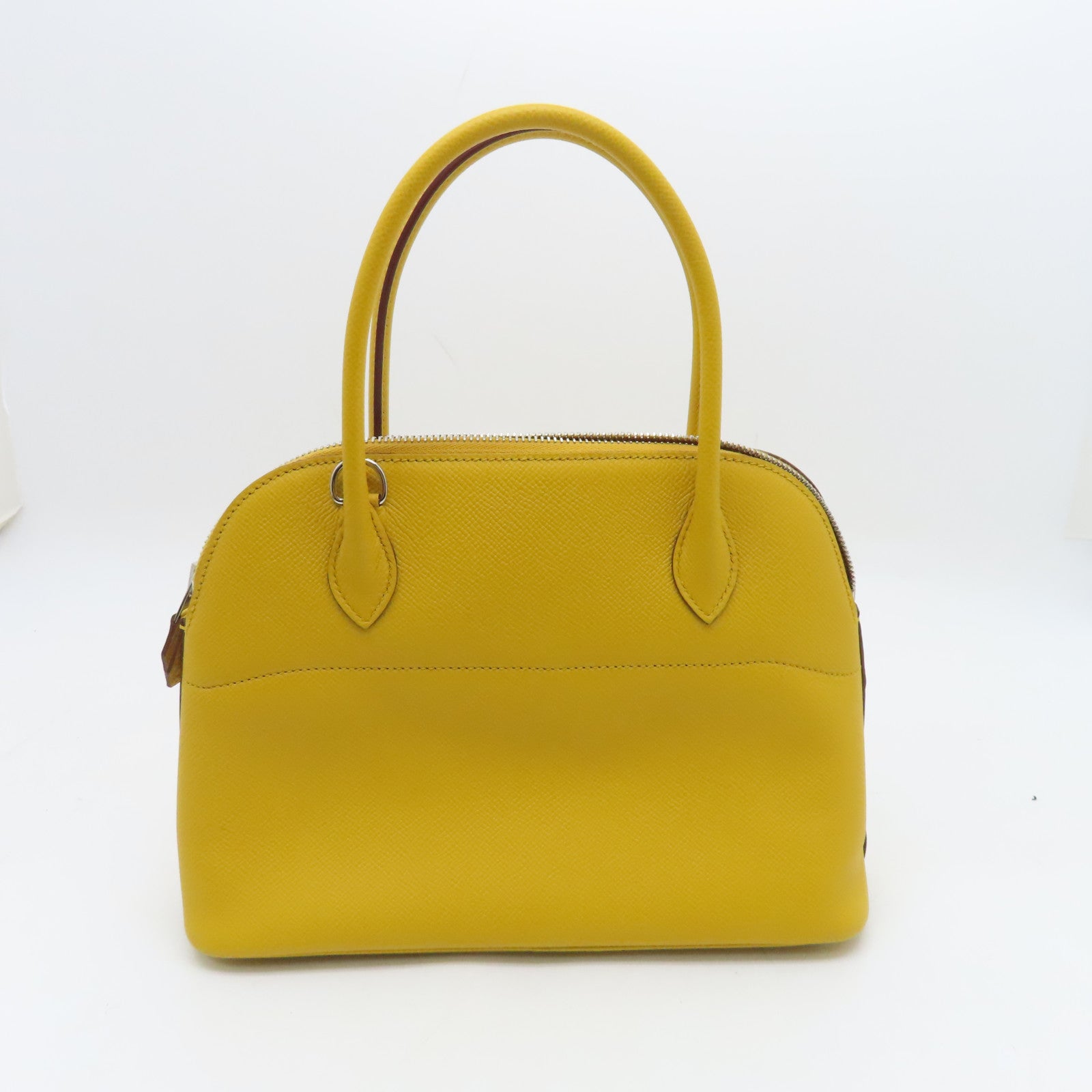 HERMES Veau Epsom Leather Bolide 27 Silver Buckle Handle Bag Yellow
