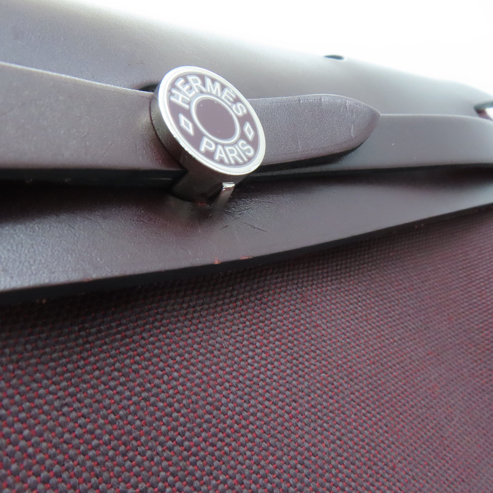 HERMES canvas Herbag 31 silver buckle handle shoulder bag Rouge H/wine red