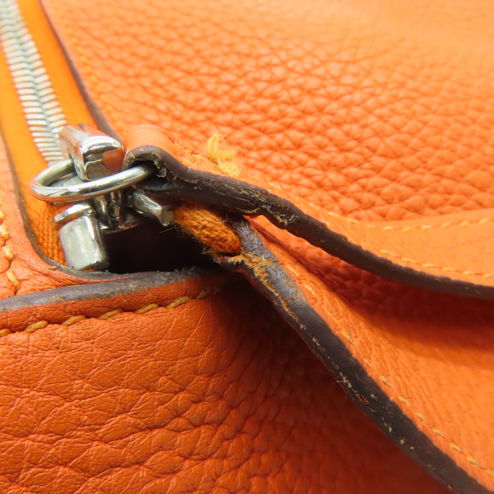 HERMES Clemence leather Lindy 34 2 way Shoulder silver buckle handle shoulder bag orange