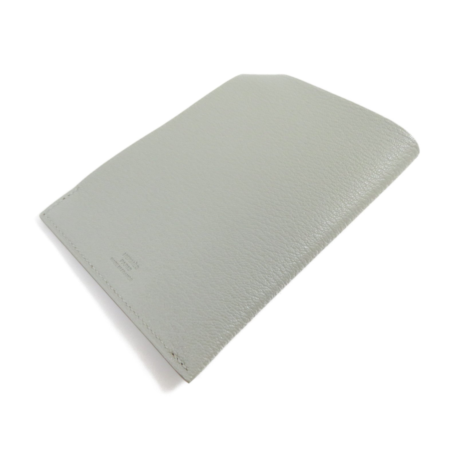HERMES Chevre皮革Passport Case銀扣護照套灰色