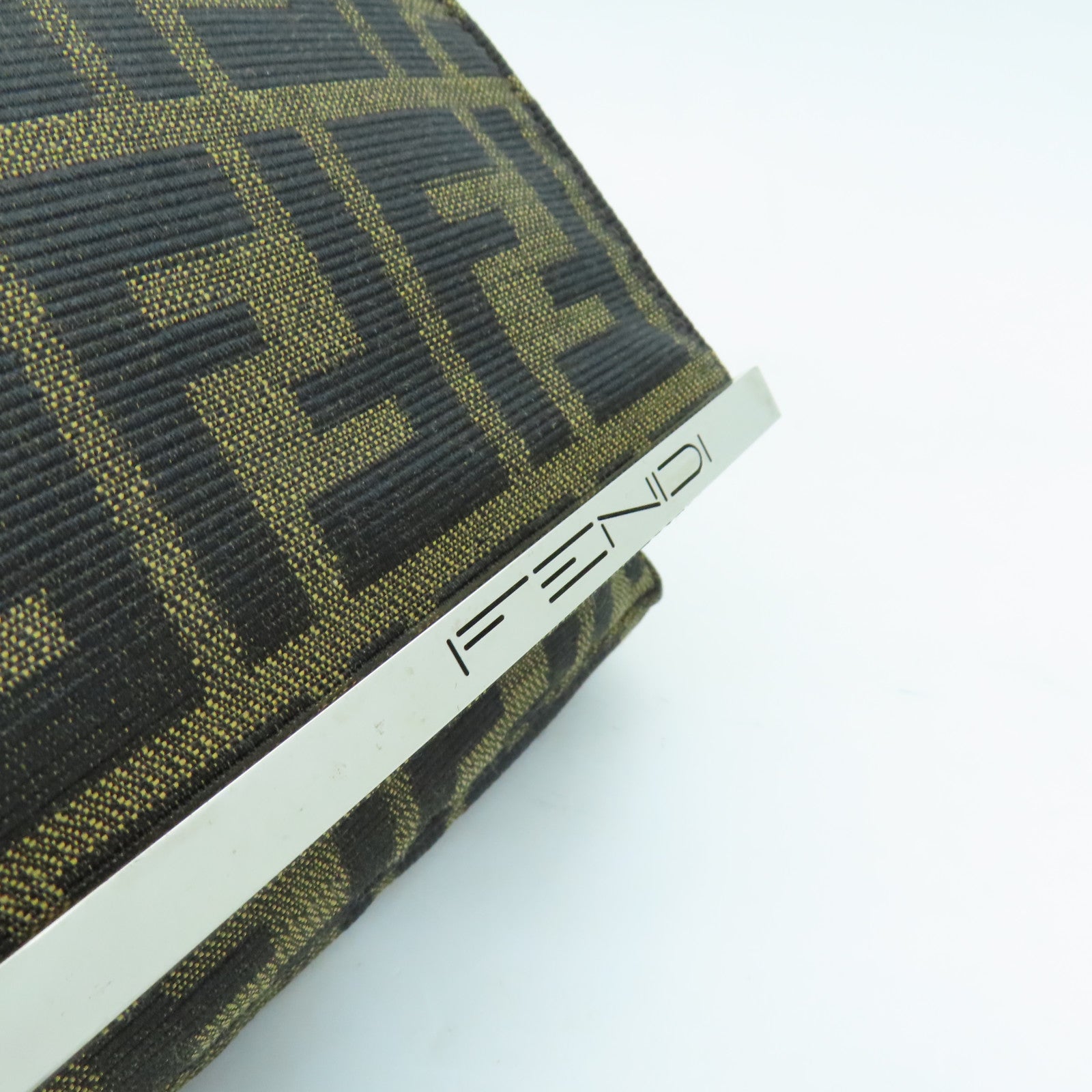 FENDI 帆布Shoulder Bag銀扣肩背袋棕色