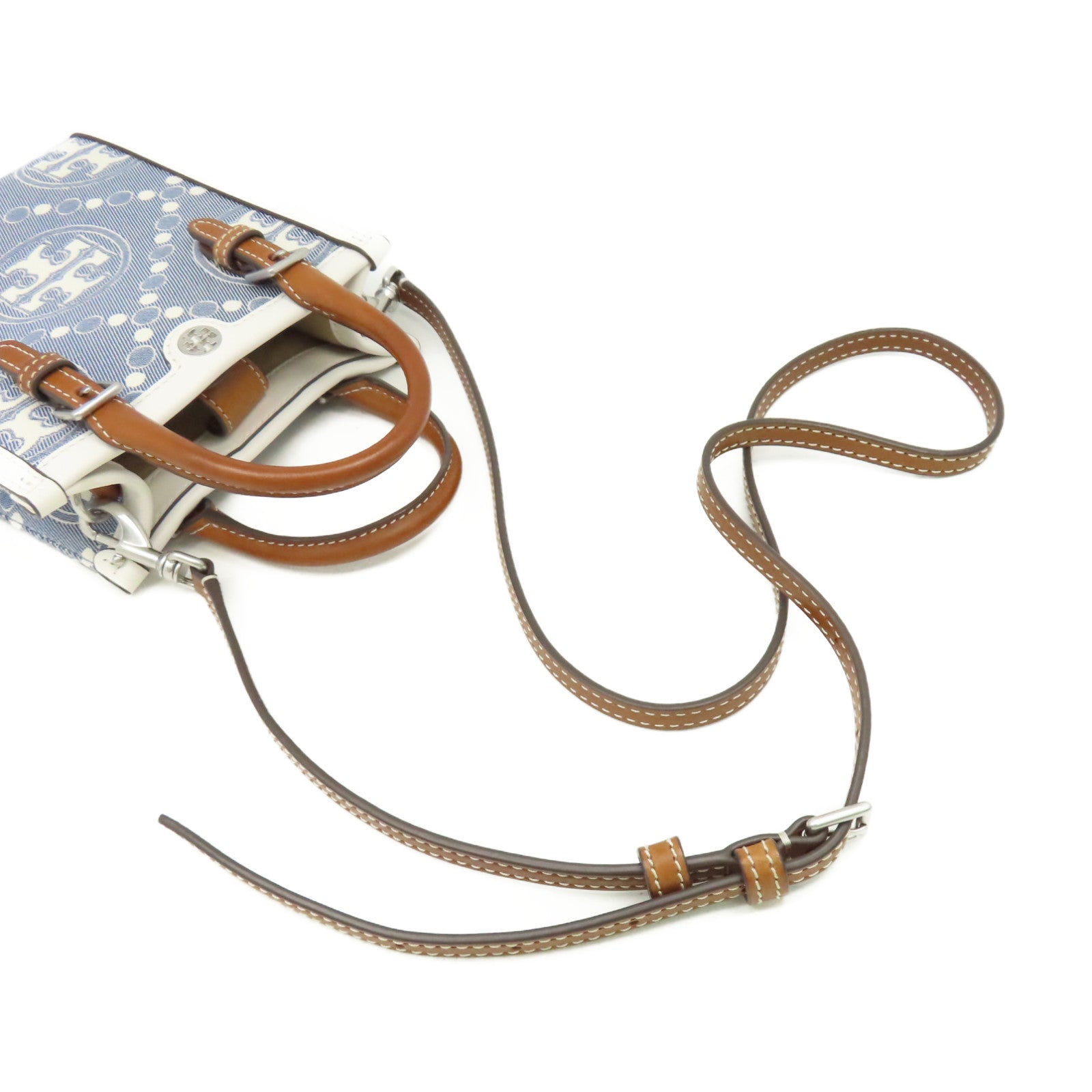 Tory Burch 帆布2Way Shoulder Bag手挽肩背兩用袋藍色/白色