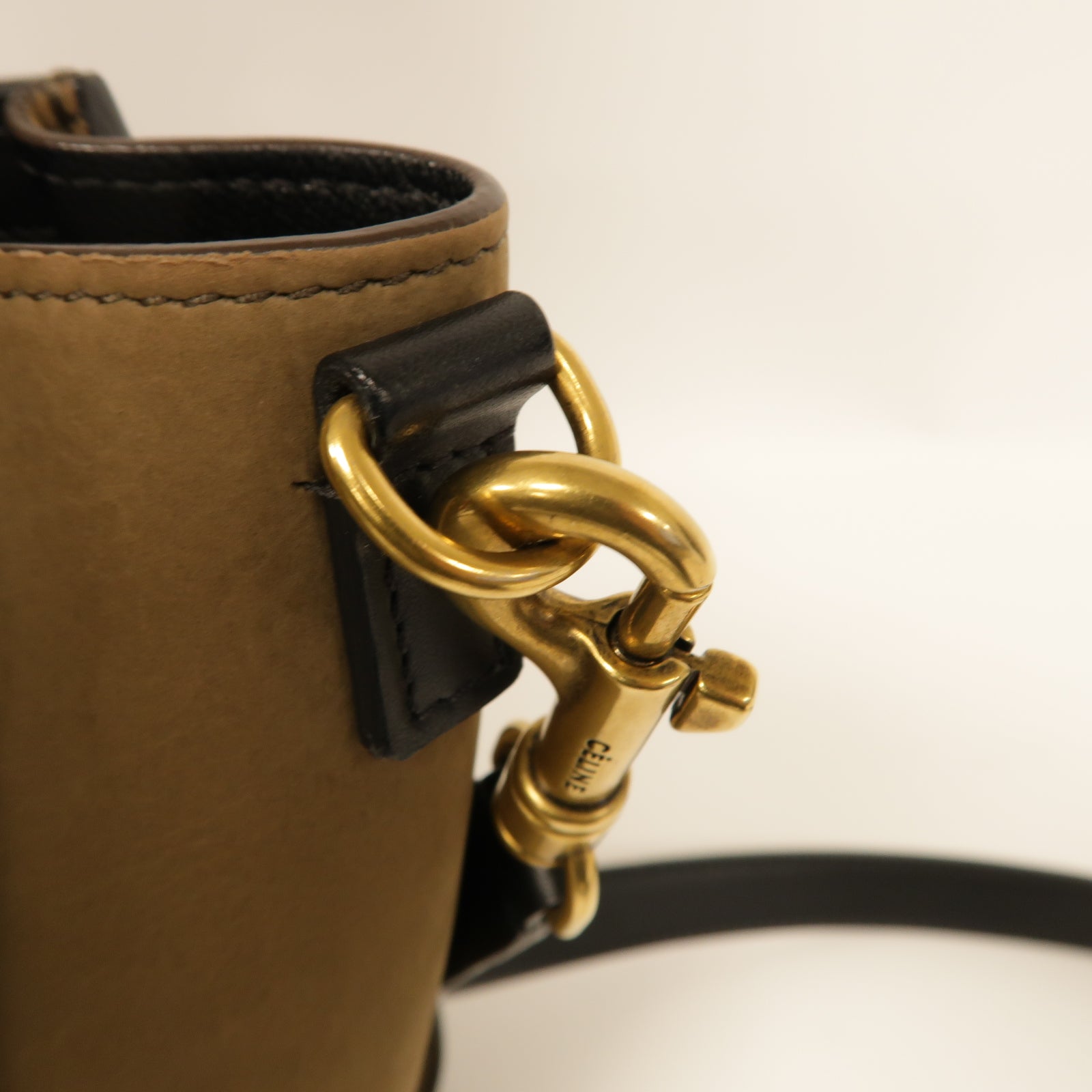 CELINE 牛皮皮革Nano Luggage金扣手挽肩背兩用袋灰色/棕色/黒色