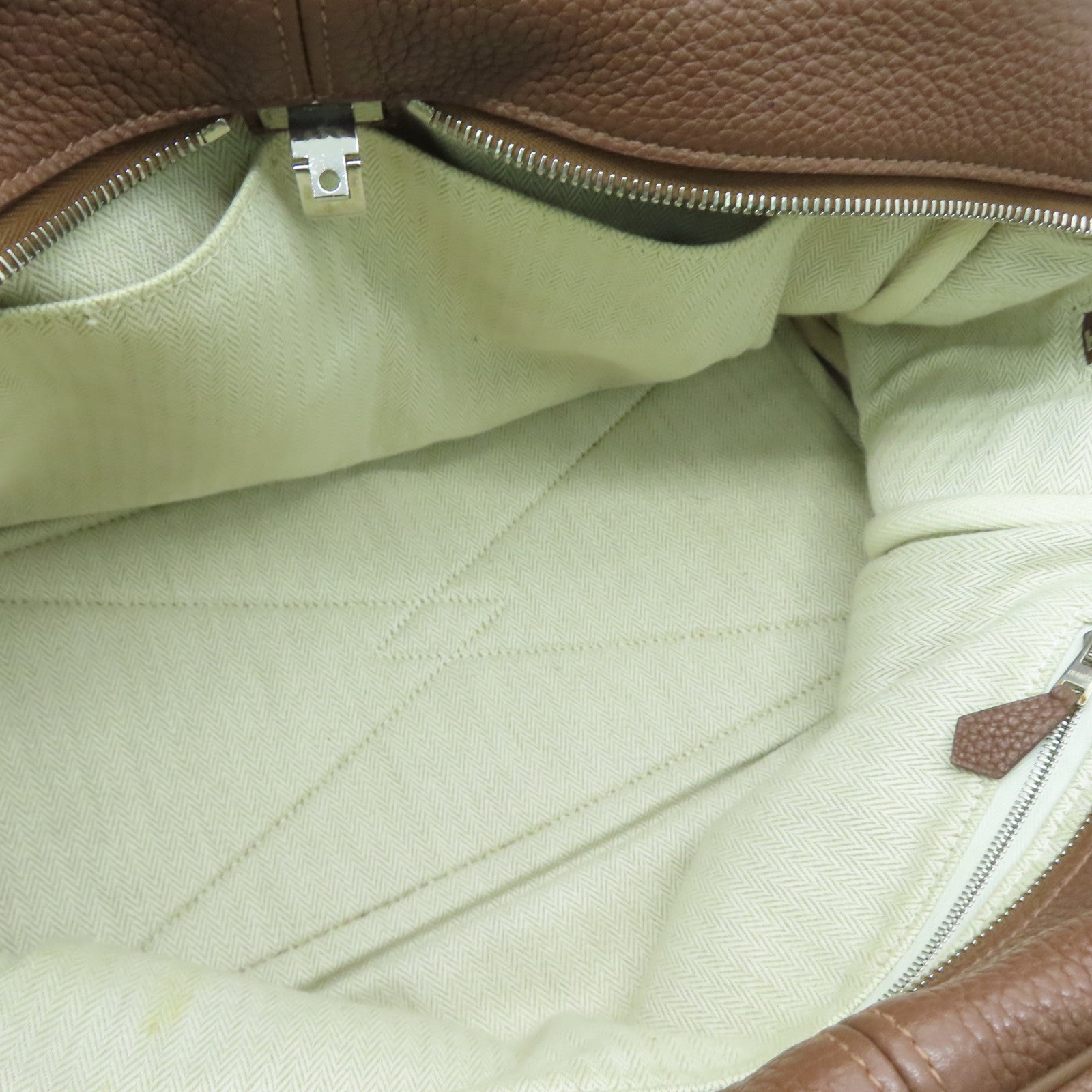 HERMES Clemence leather Victoria silver buckle handle bag / shoulder bag Alezan / brown