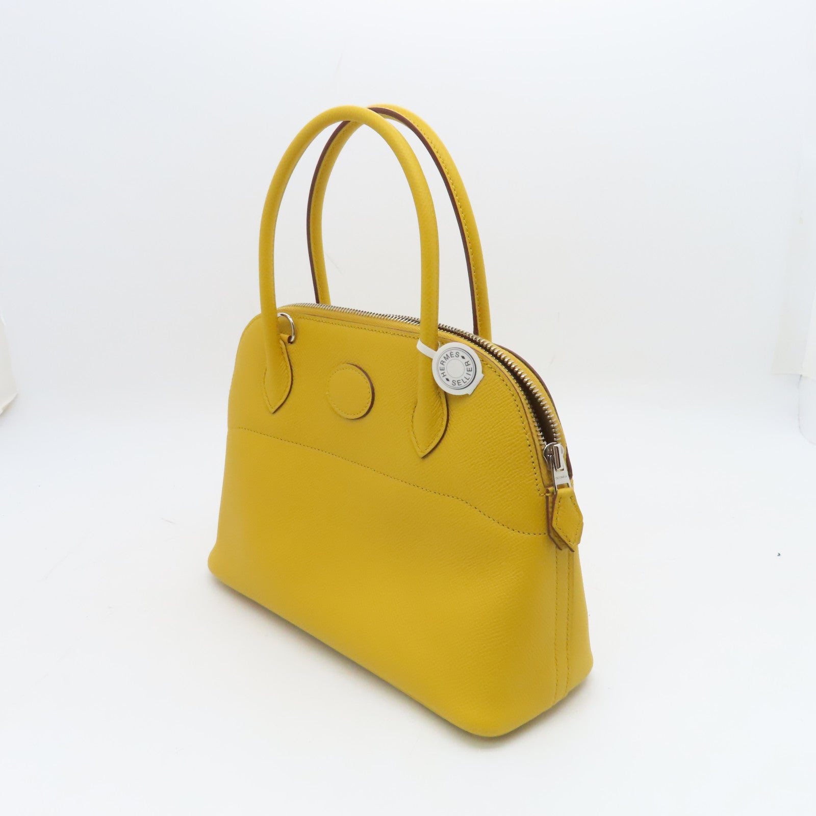 HERMES Veau Epsom Leather Bolide 27 Silver Buckle Handle Bag Yellow