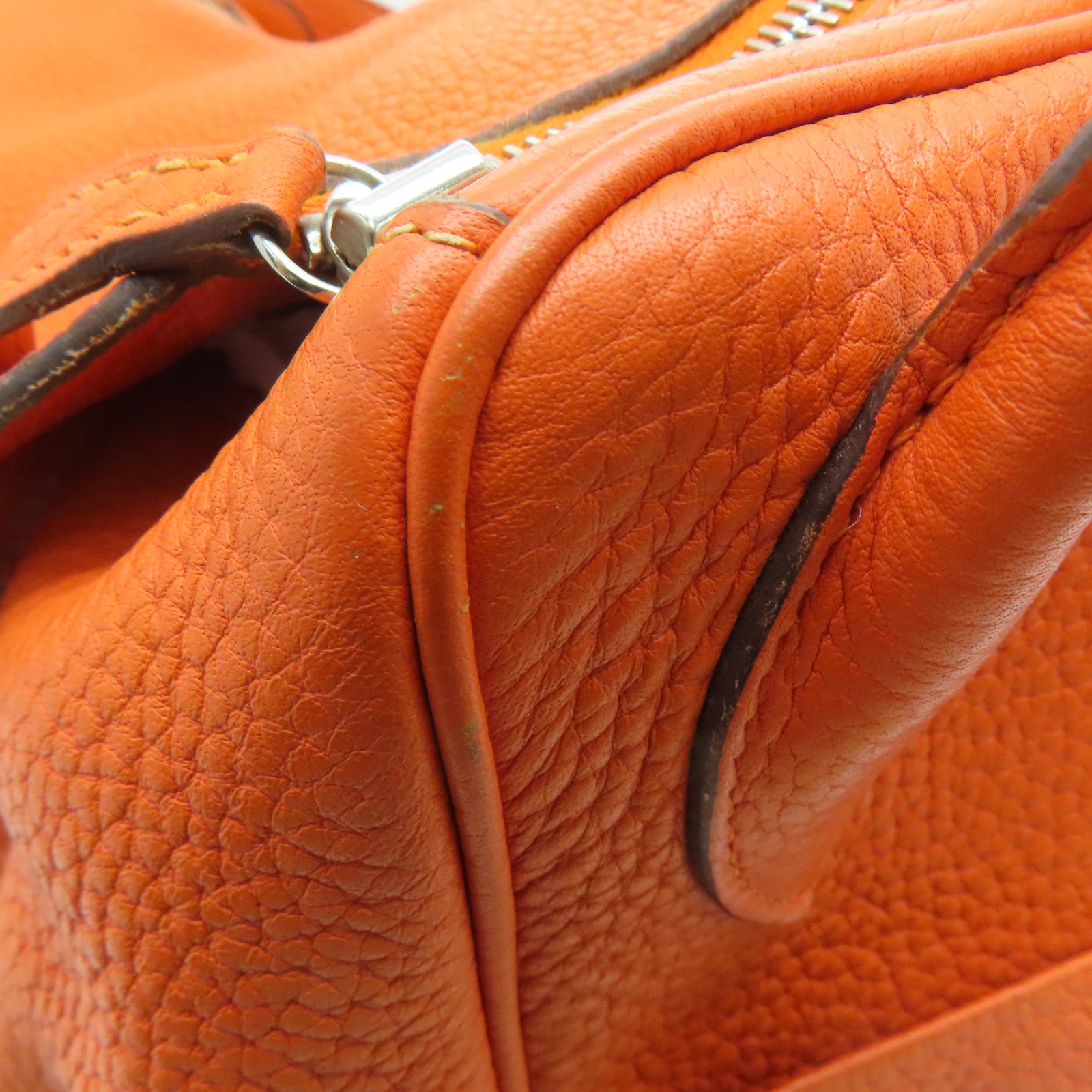 HERMES Clemence leather Lindy 34 2 way Shoulder silver buckle handle shoulder bag orange