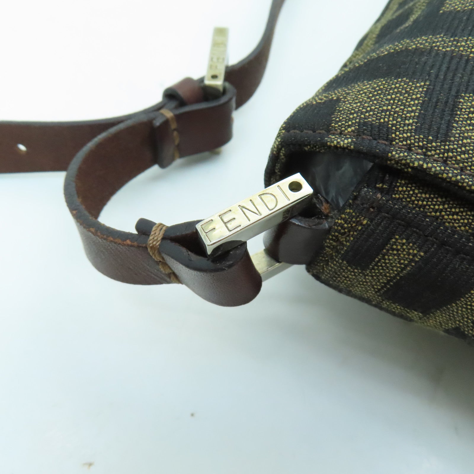 FENDI 帆布Shoulder Bag銀扣肩背袋棕色
