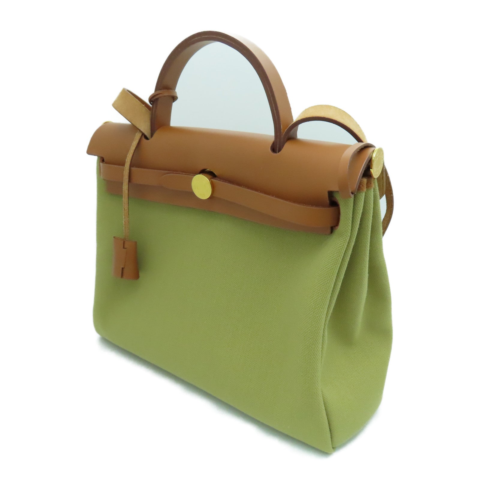 HERMES Toile H帆布Herbag PM金扣手挽肩背两用袋啡色Poussiere