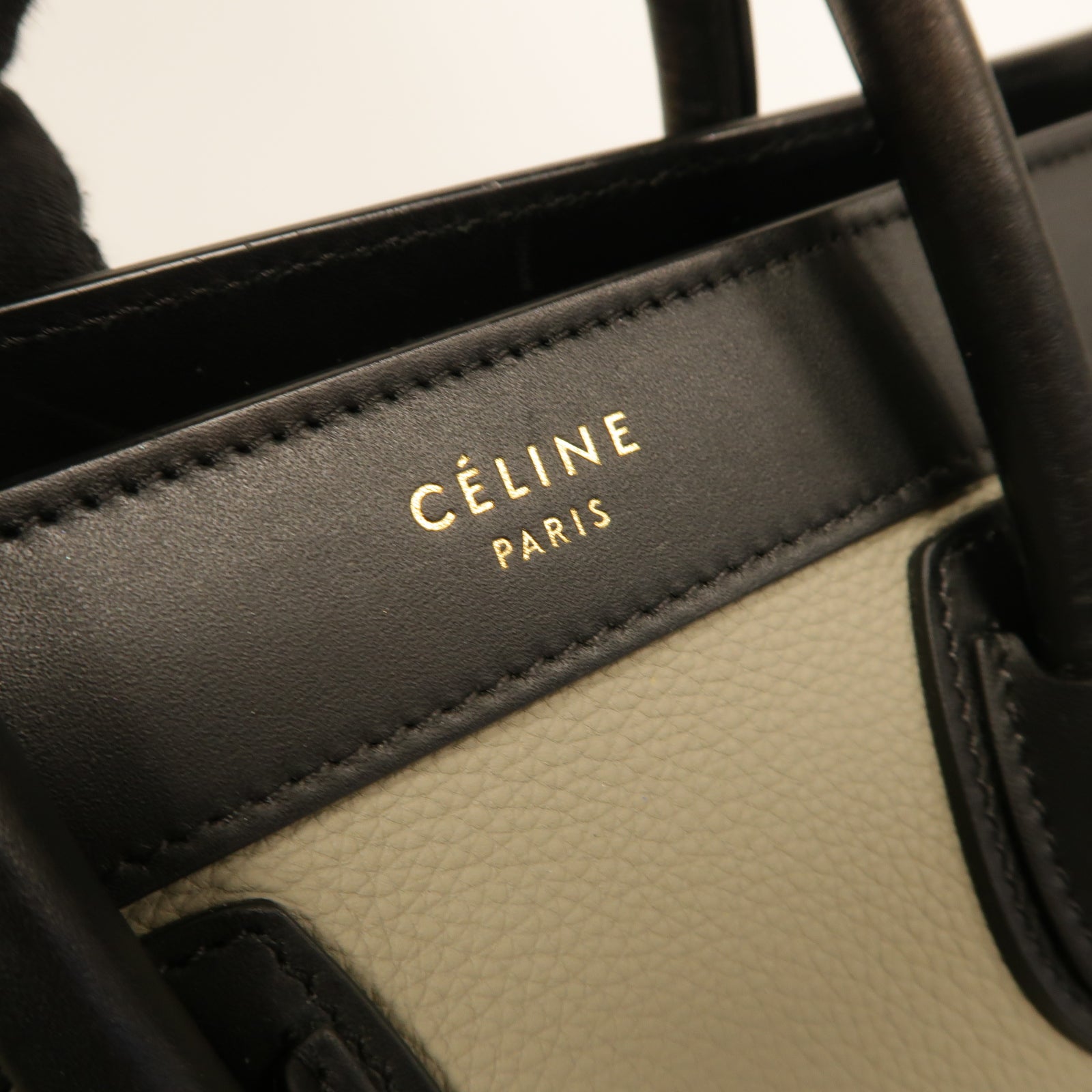 CELINE 牛皮皮革Nano Luggage金扣手挽肩背兩用袋灰色/棕色/黒色