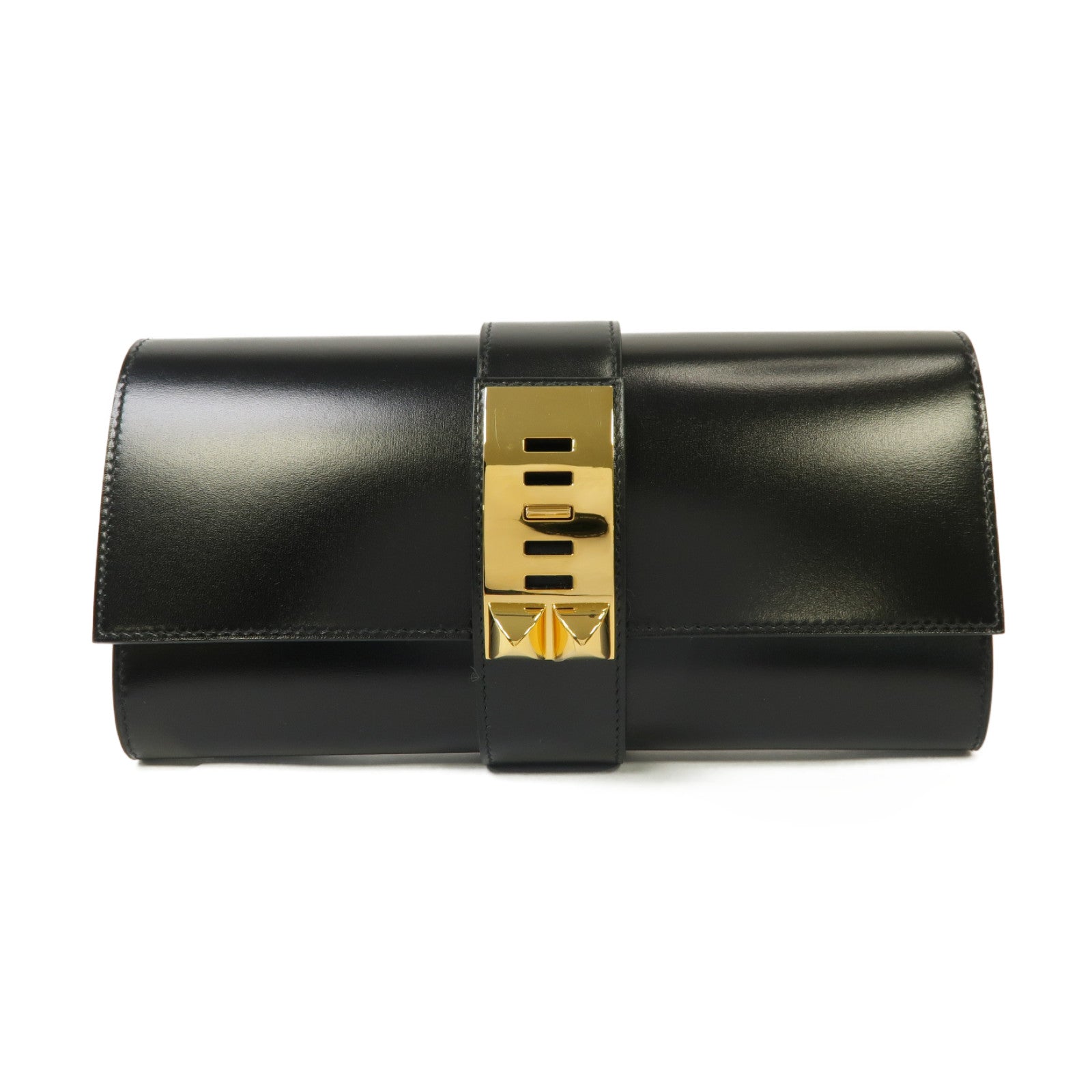 HERMES Box Calf皮革Medor Clutch金扣手拿包黑色