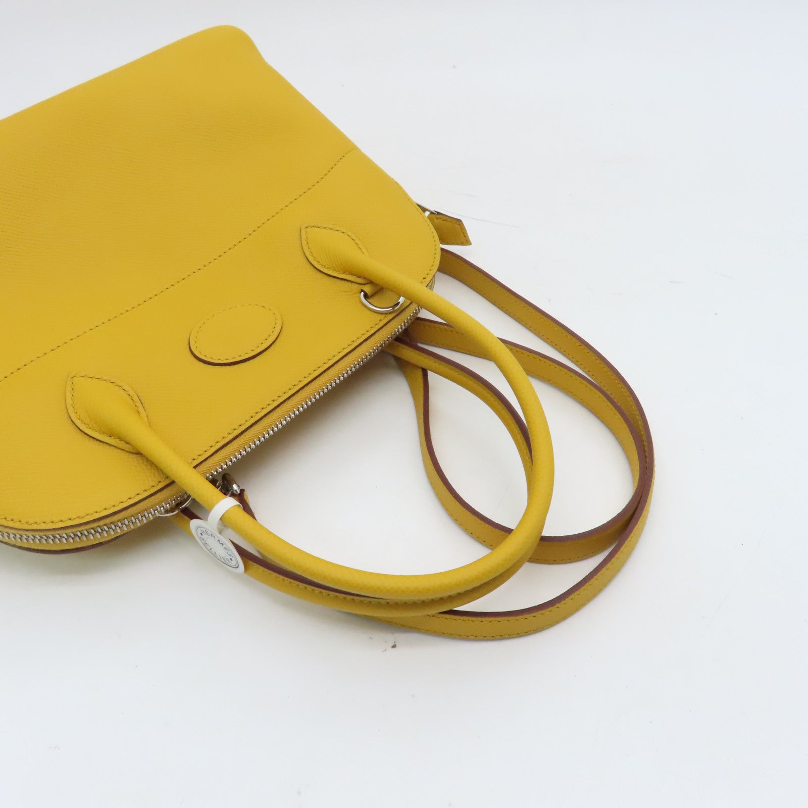 HERMES Veau Epsom Leather Bolide 27 Silver Buckle Handle Bag Yellow