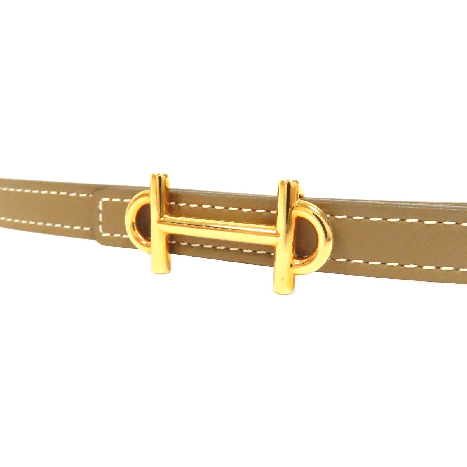 HERMES Epsom皮革/Swift皮革Gamma Buckle 13mm金扣皮帶大象灰色/白色