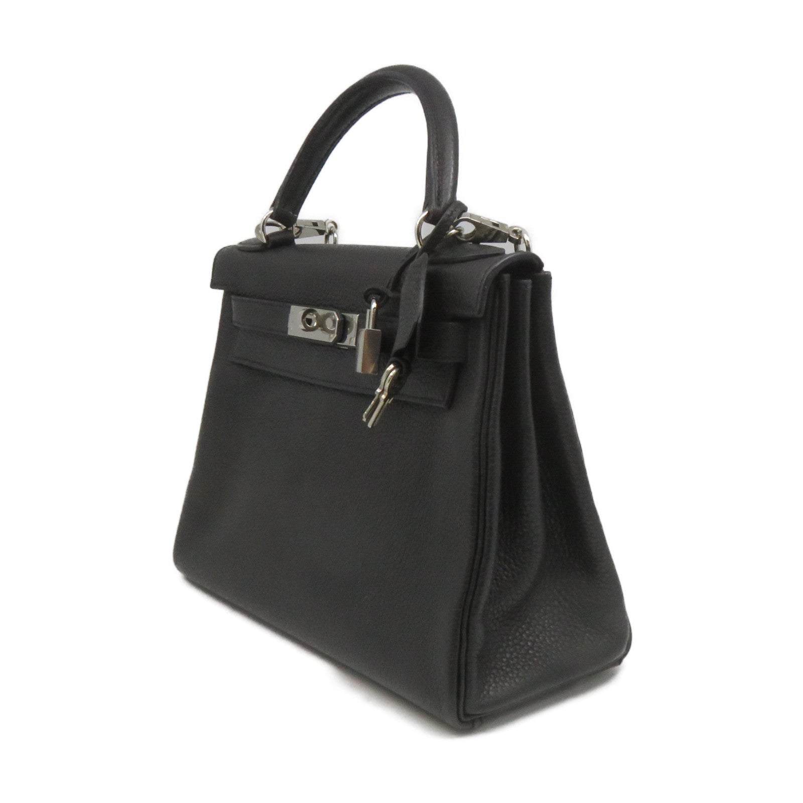 HERMES 【激減優惠】Clemence皮革Kelly 28 2Way Shoulder Bag銀扣手挽肩背兩用袋8P黑色