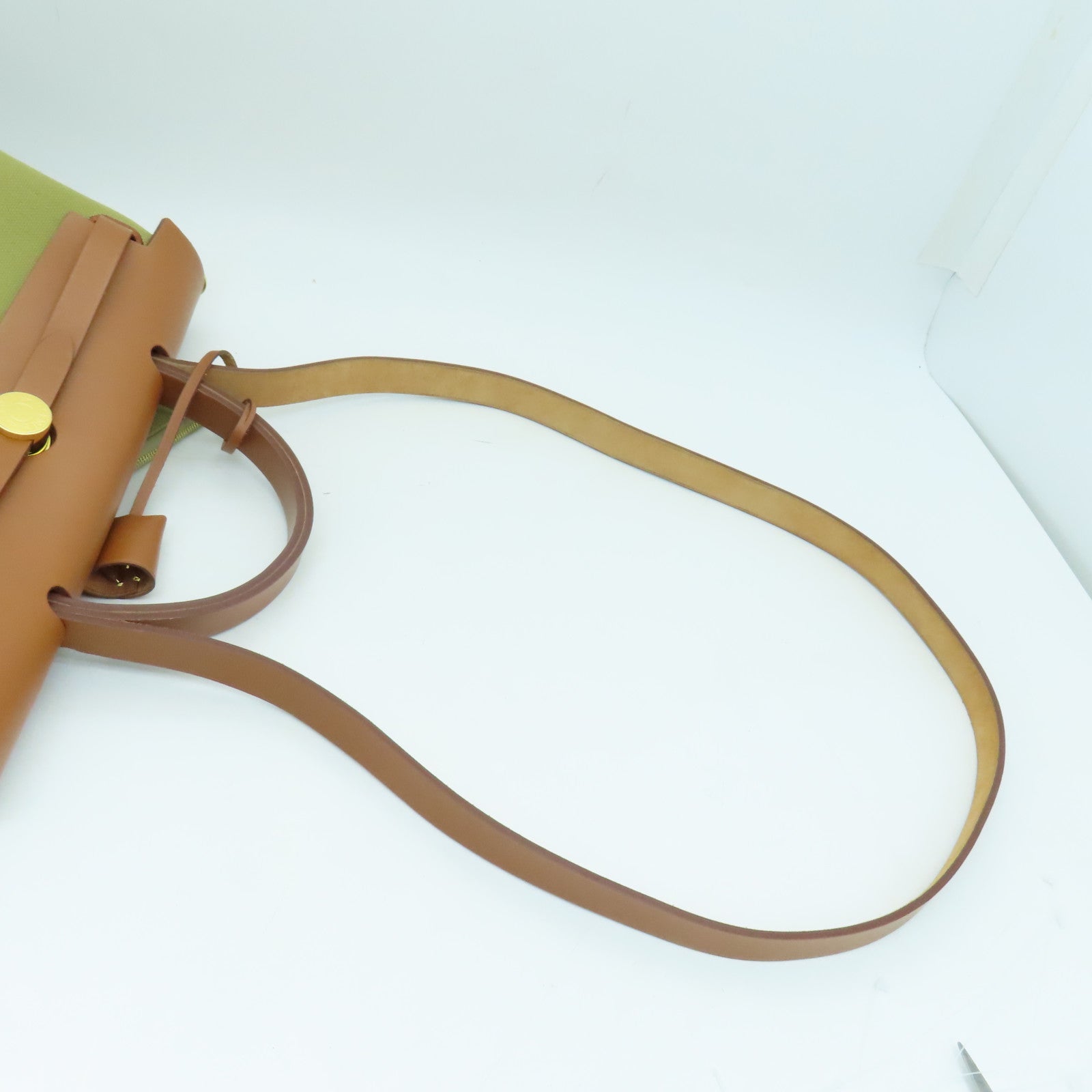 HERMES Toile H帆布Herbag PM金扣手挽肩背两用袋啡色Poussiere