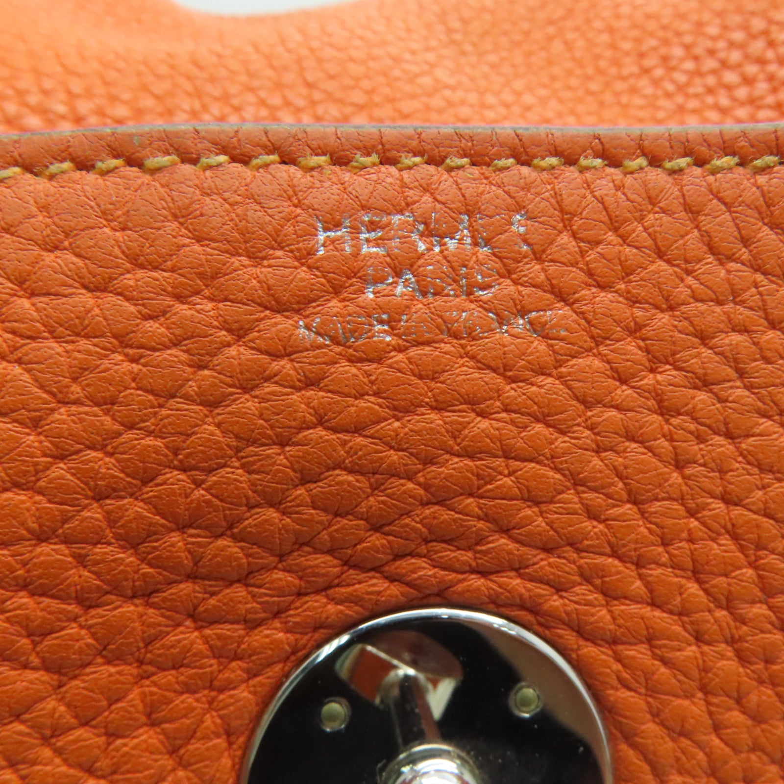 HERMES Clemence leather Lindy 34 2 way Shoulder silver buckle handle shoulder bag orange