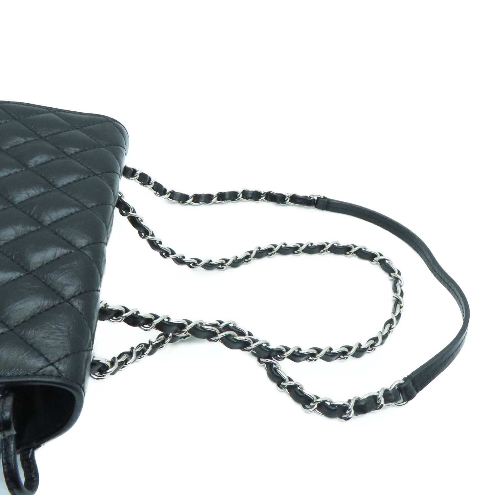 CHANEL 【激减优惠】菱格牛皮皮革/PVC Shoulder Bag银扣链条肩背袋黑色