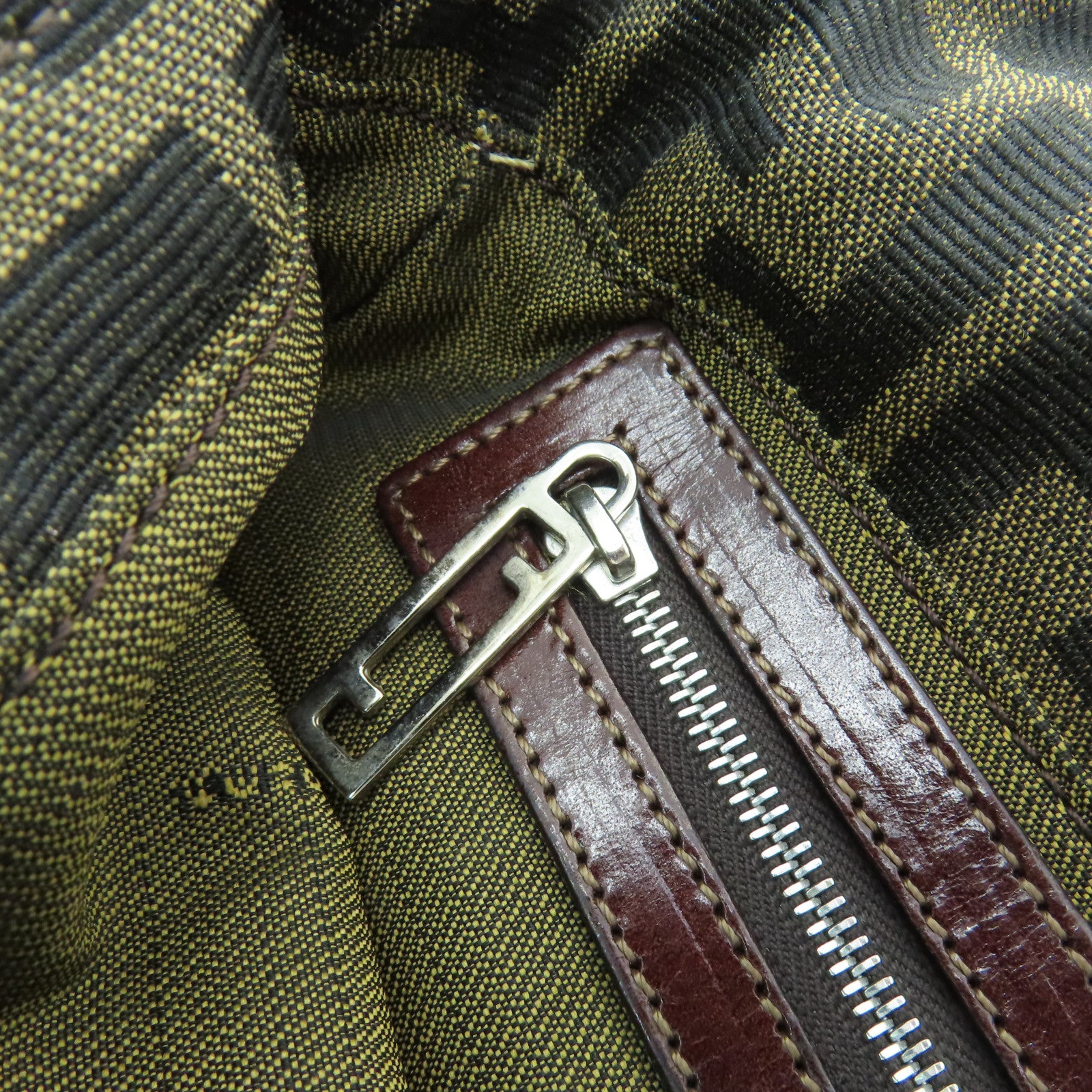 FENDI 帆布Shoulder Bag銀扣肩背袋棕色