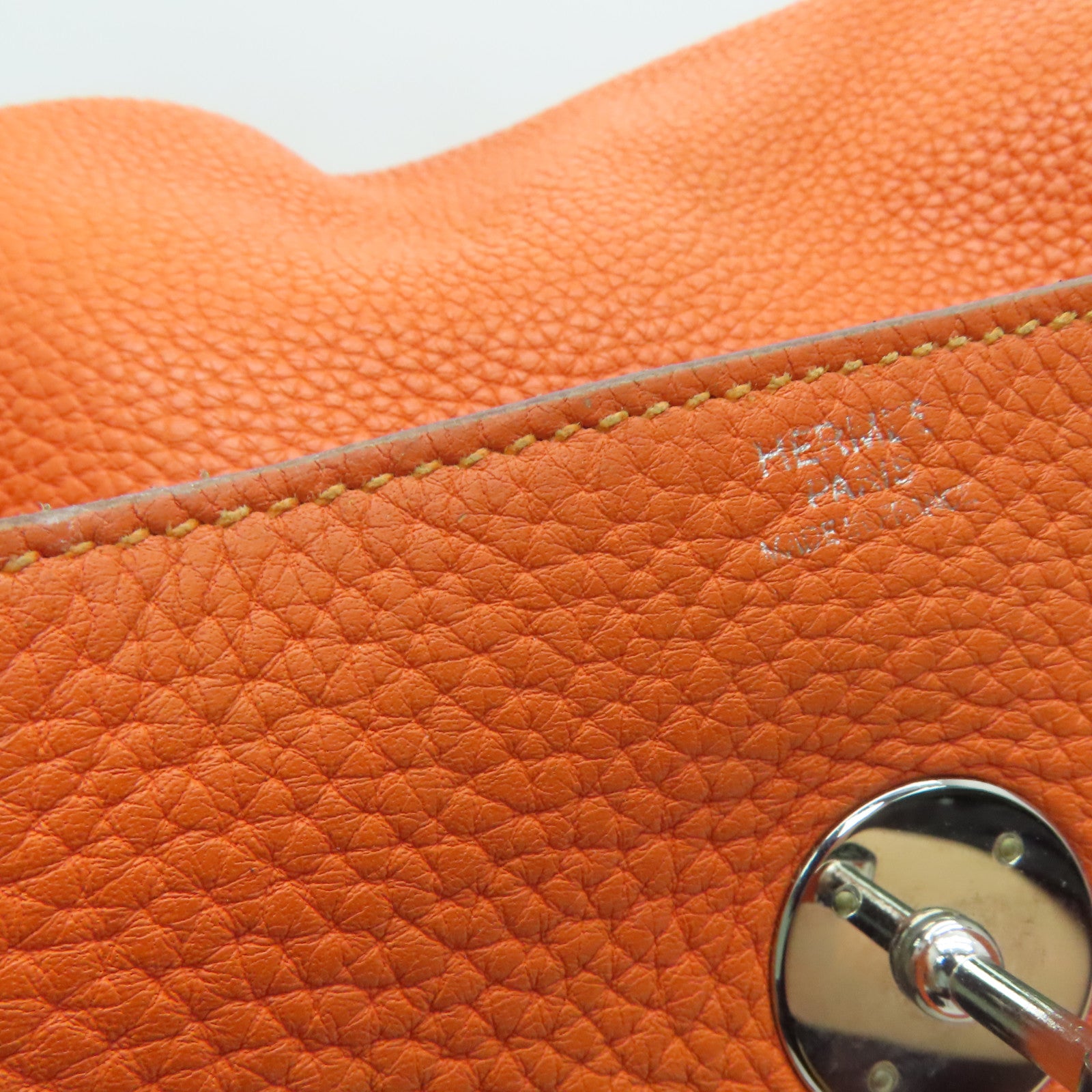 HERMES Clemence leather Lindy 34 2 way Shoulder silver buckle handle shoulder bag orange