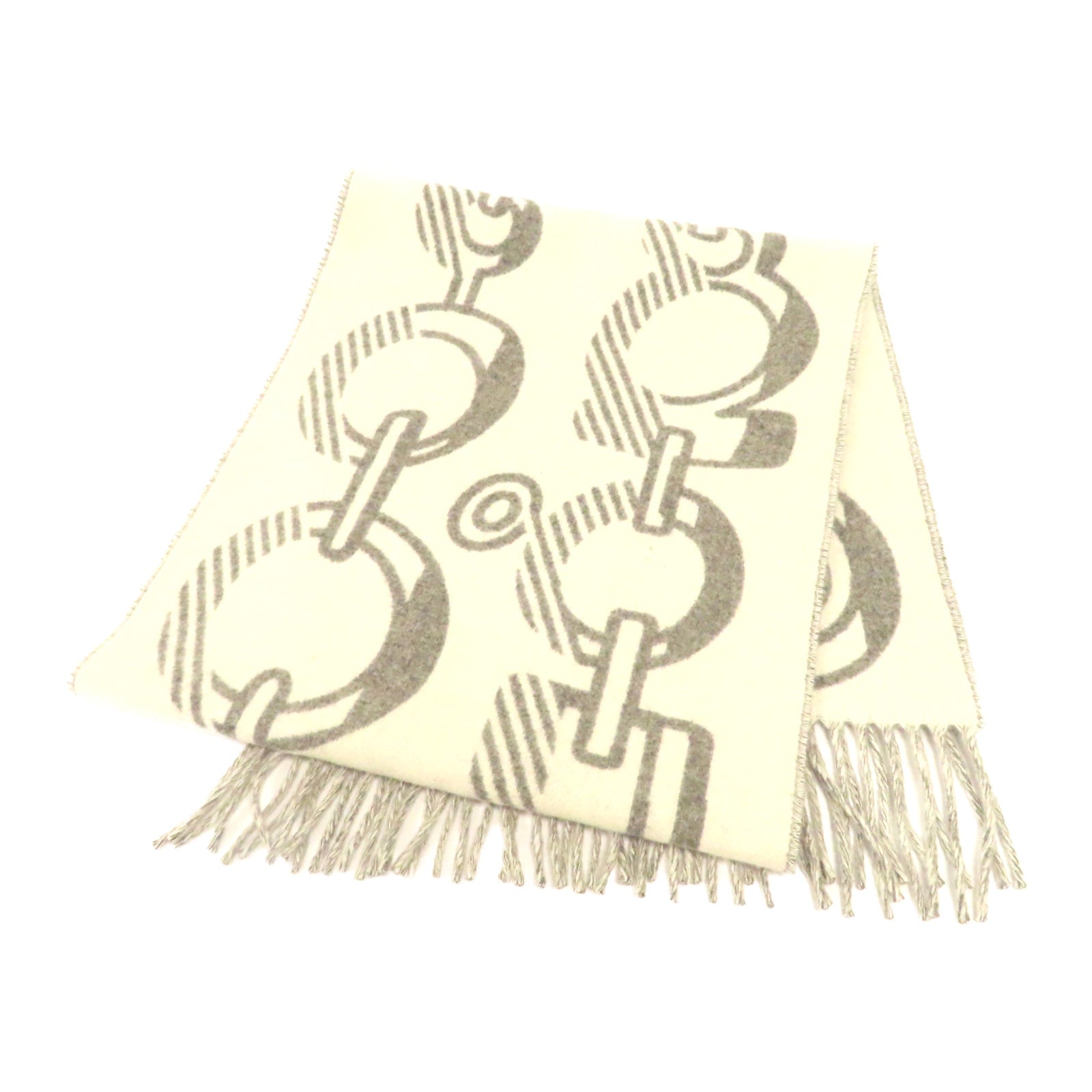 HERMES 羊絨Scarf圍巾白色/灰色