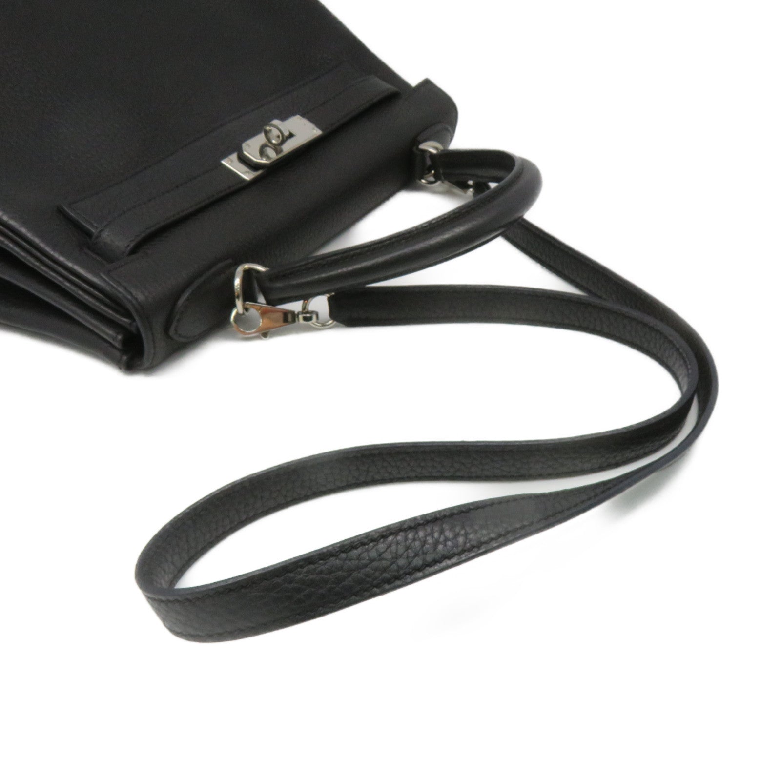 HERMES 【激減優惠】Clemence皮革Kelly 28 2Way Shoulder Bag銀扣手挽肩背兩用袋8P黑色