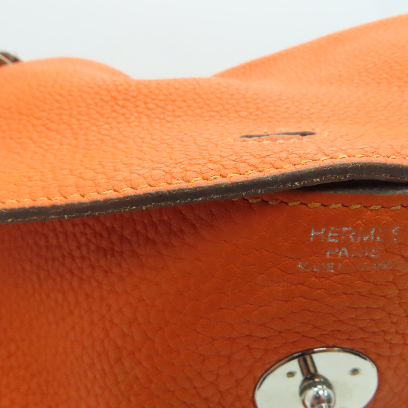 HERMES Clemence leather Lindy 34 2 way Shoulder silver buckle handle shoulder bag orange