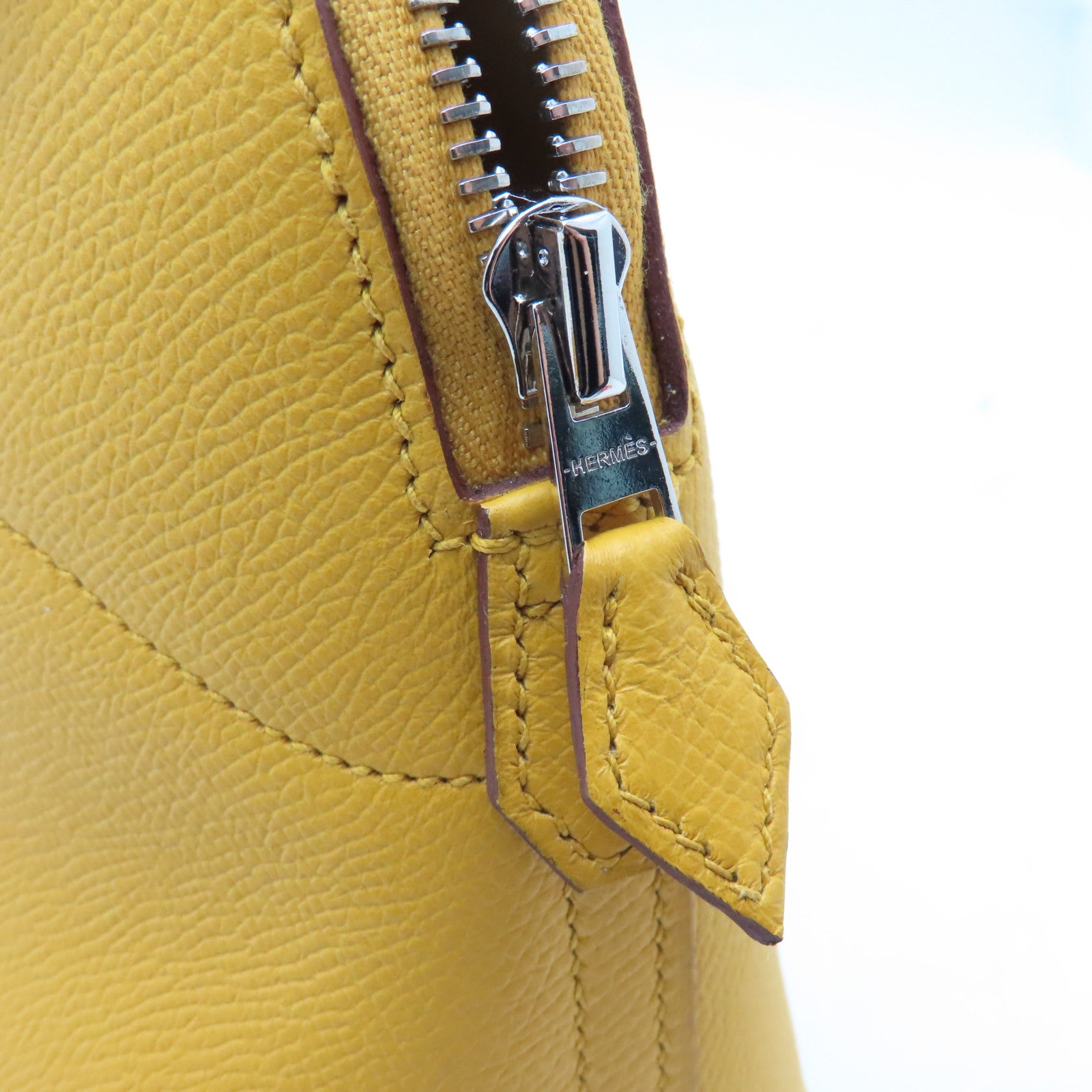 HERMES Veau Epsom Leather Bolide 27 Silver Buckle Handle Bag Yellow
